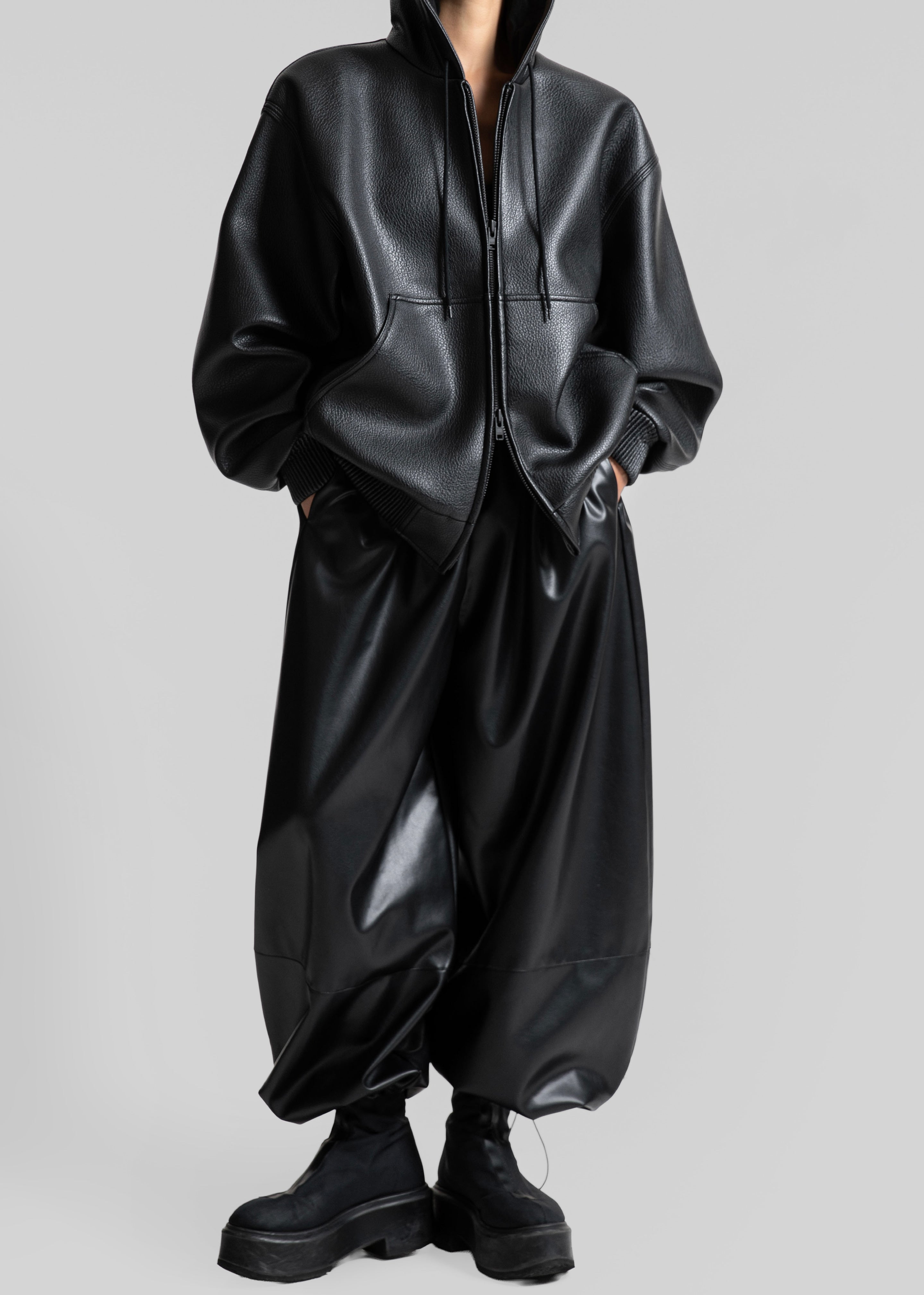 Kodai Faux Leather Bomber Jacket - Black - 7