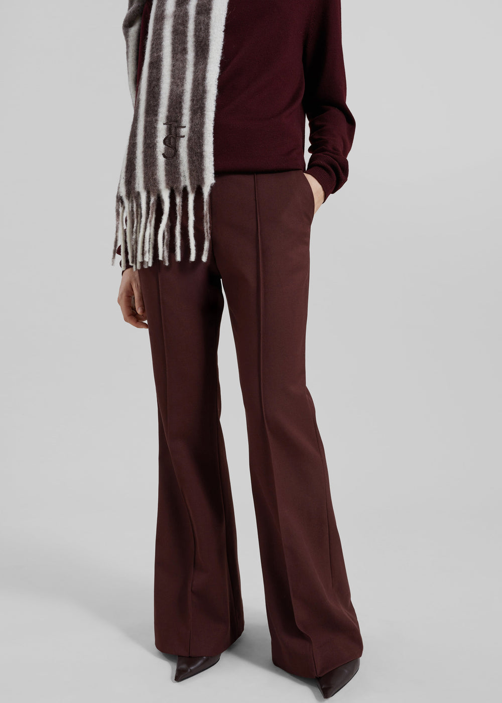 Kvale Pintuck Flared Trousers - Burgundy - 1