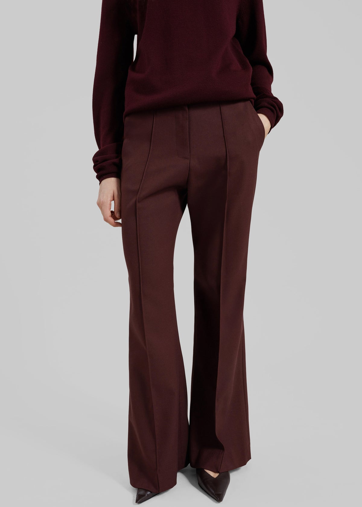 Kvale Pintuck Flared Trousers - Burgundy - 4