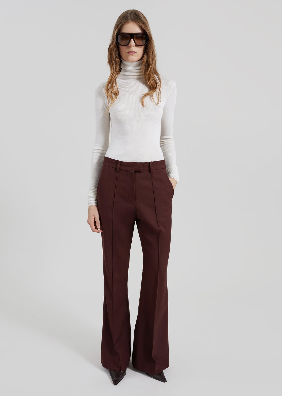 Kvale Pintuck Flared Trousers - Burgundy - 3