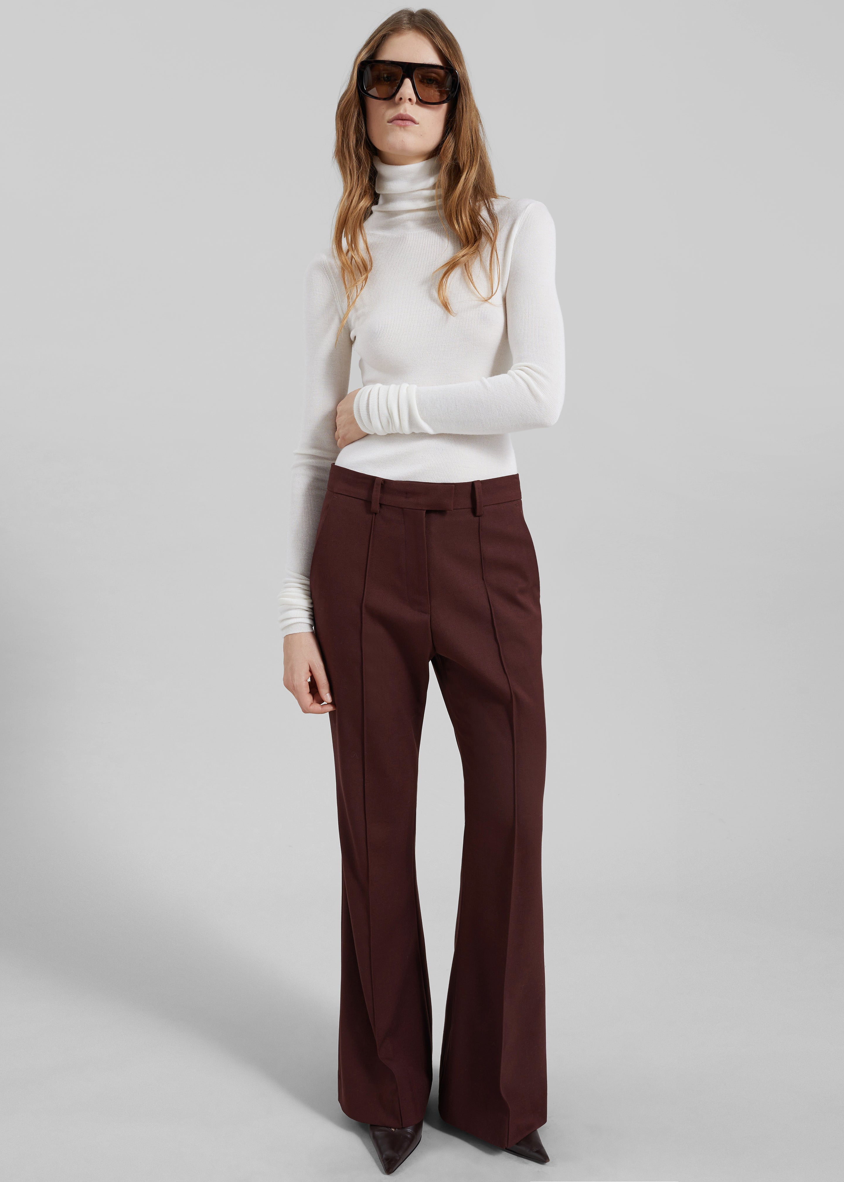 Kvale Pintuck Flared Trousers - Burgundy - 5