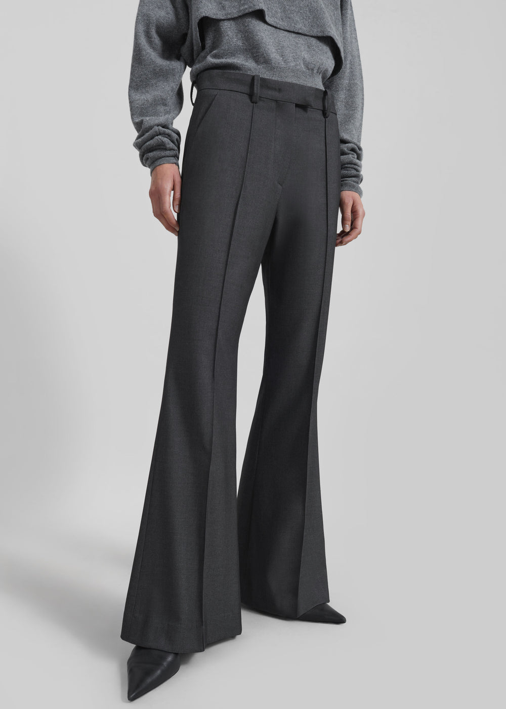 Kvale Pintuck Flared Trousers - Dark Grey - 1