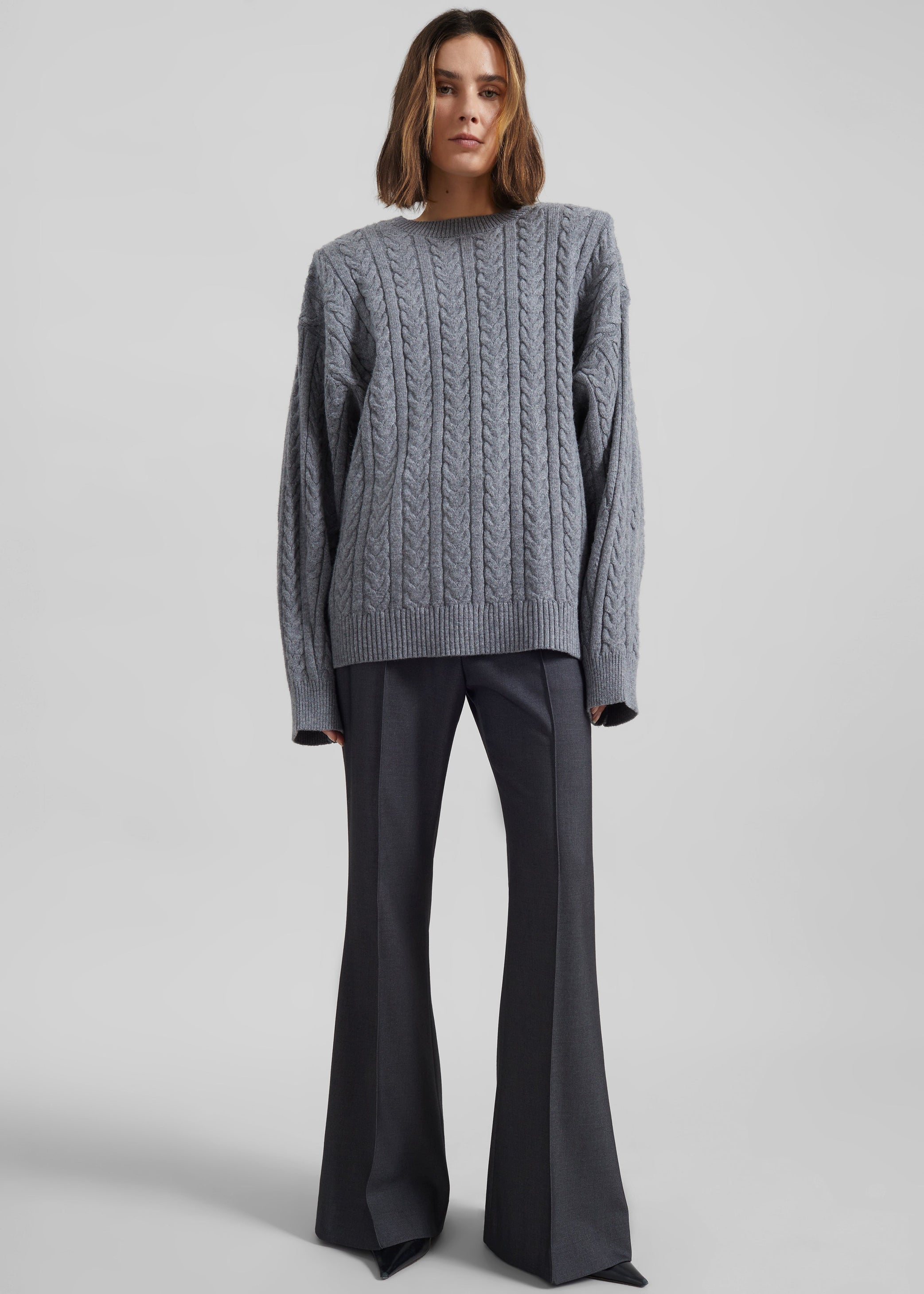Shop the look image for Kvale Pintuck Flared Trousers - Dark Grey