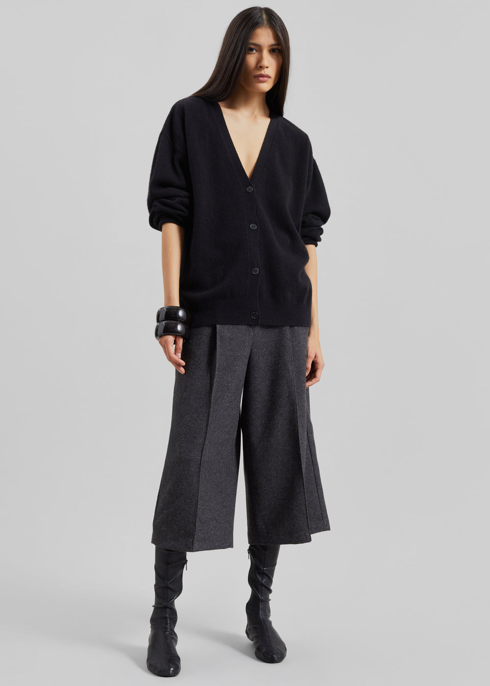 Lachen Double-Sided Wool Cardigan - Black - 1