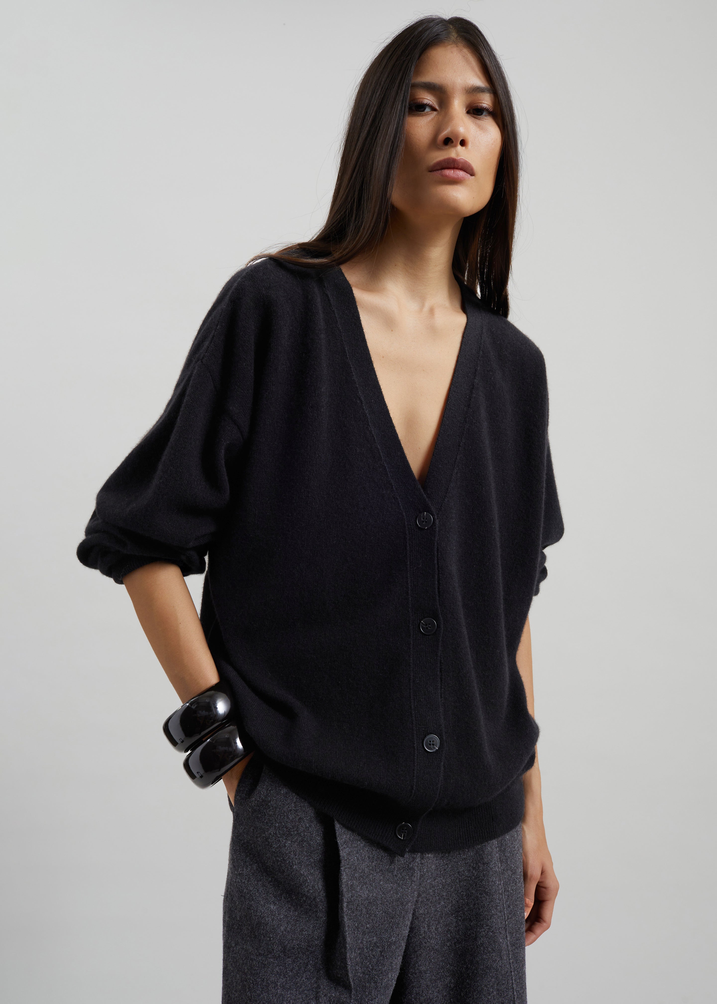 Lachen Double-Sided Wool Cardigan - Black - 3