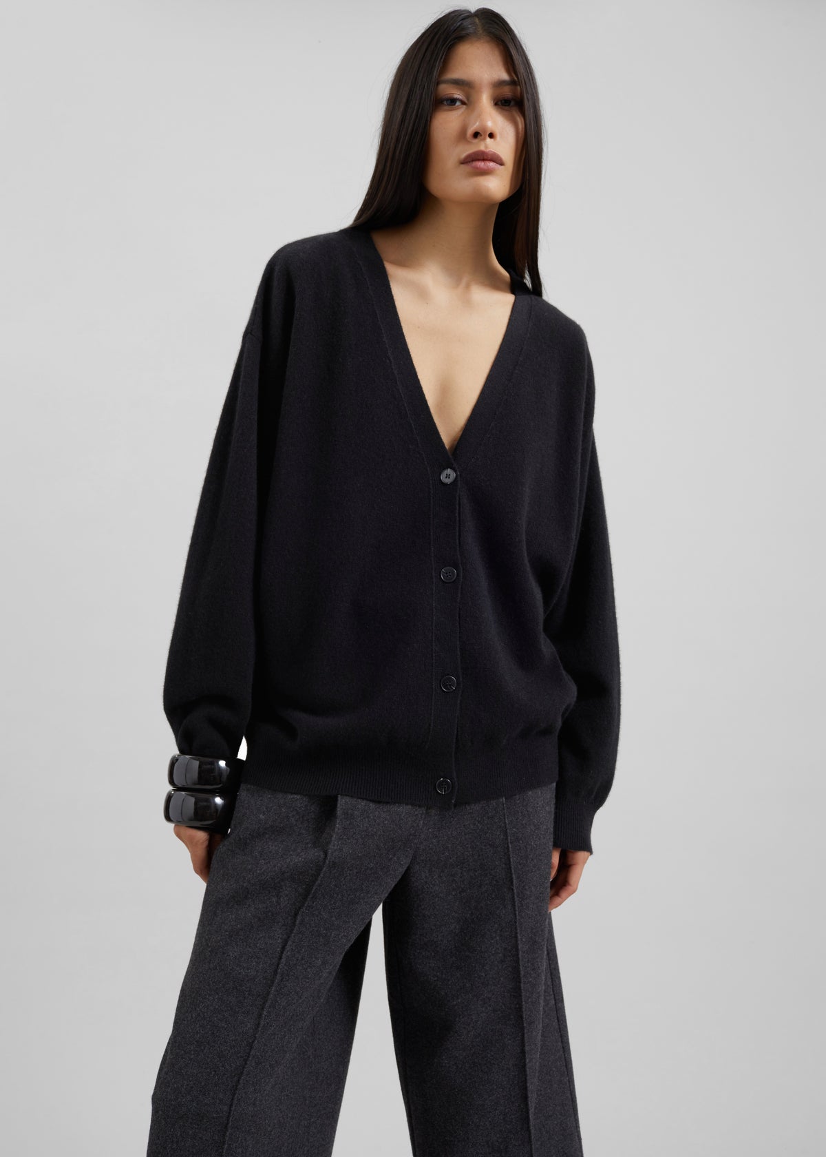 Lachen Double-Sided Wool Cardigan - Black - 7