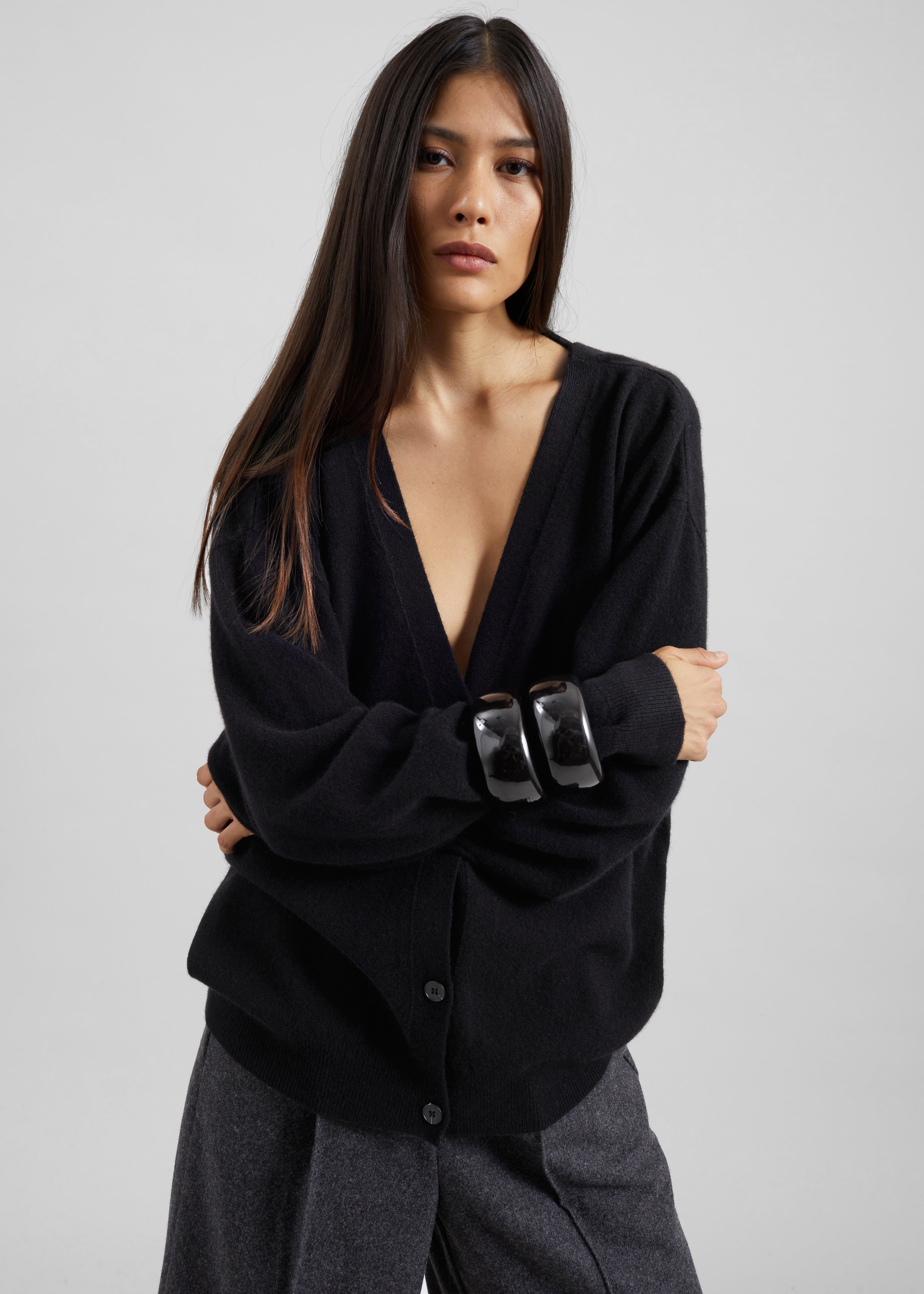 Lachen Double-Sided Wool Cardigan - Black - 5