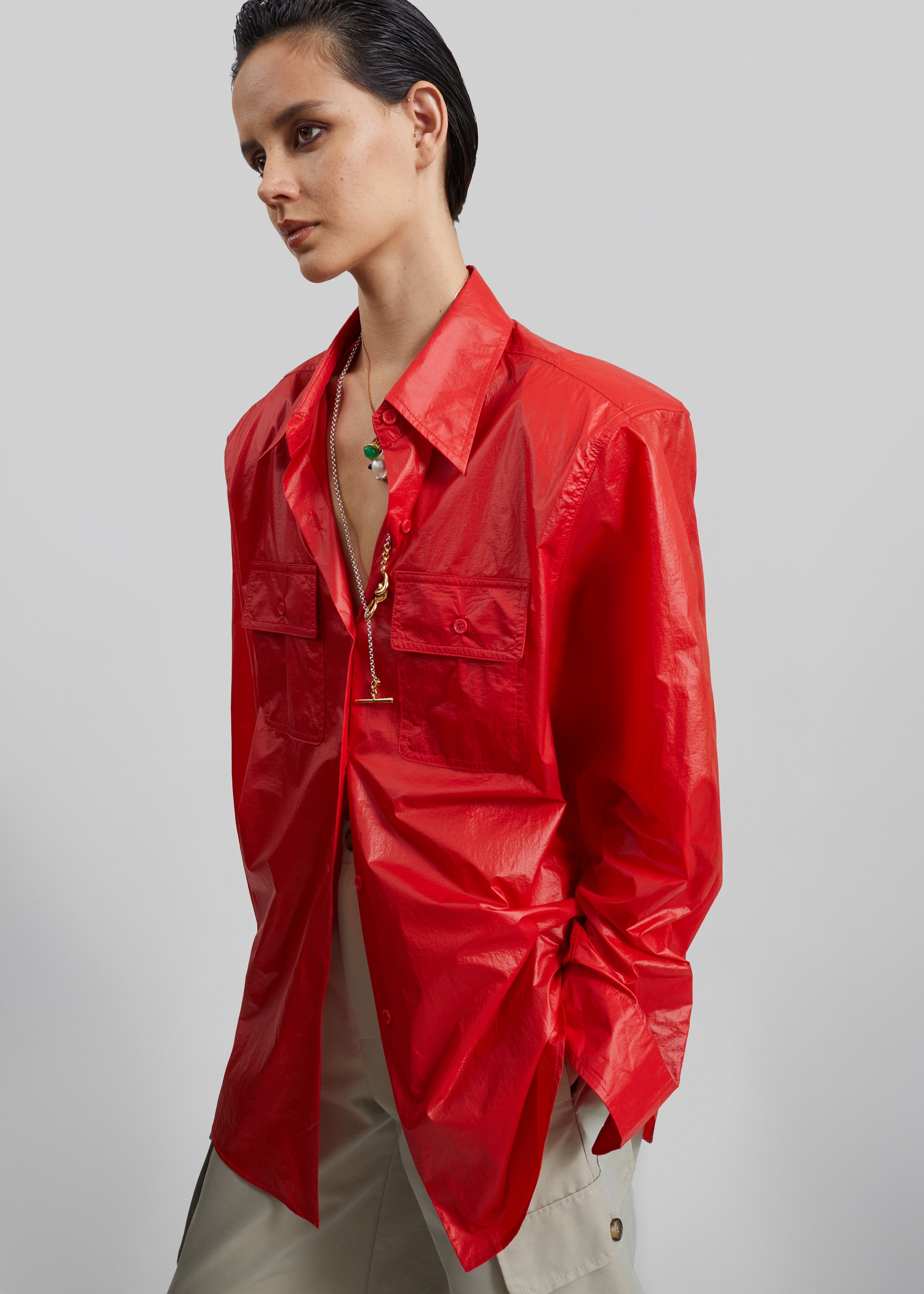 Laconi Lustrous Padded Shirt - Red - 1