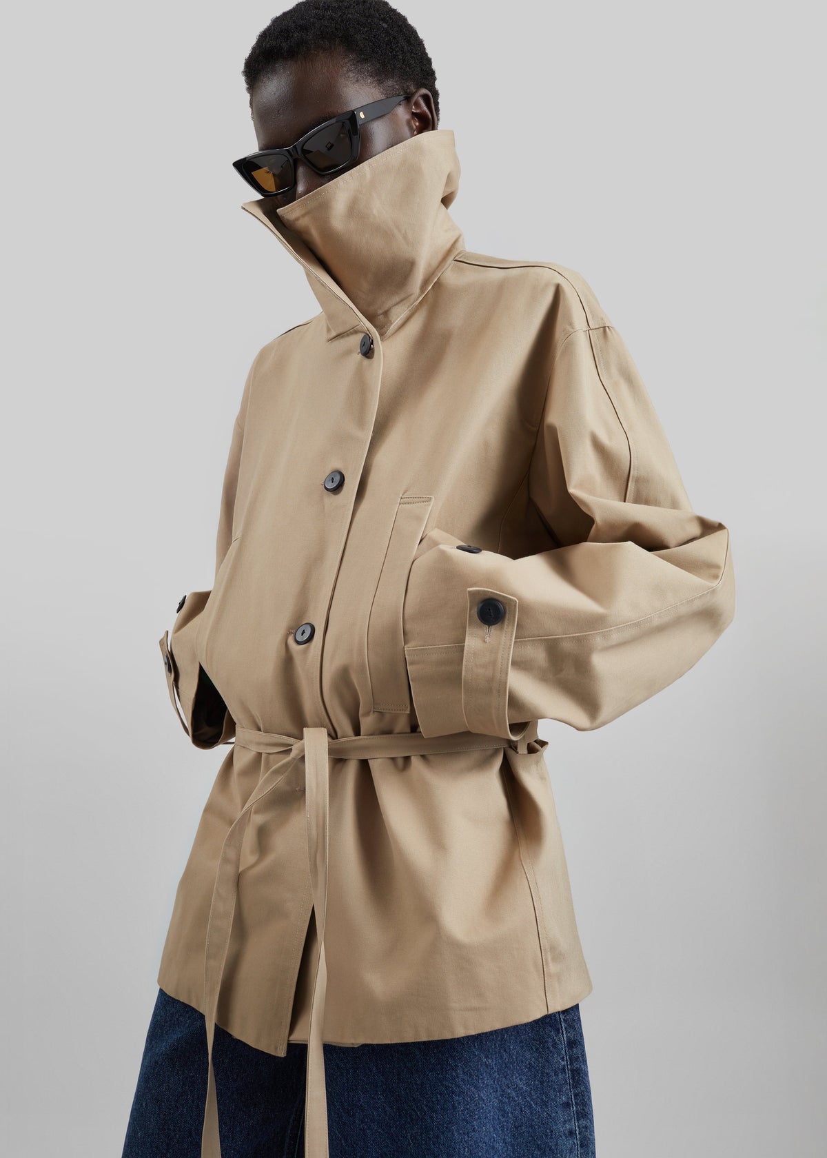 Lahti Belted Short Coat - Beige - 1