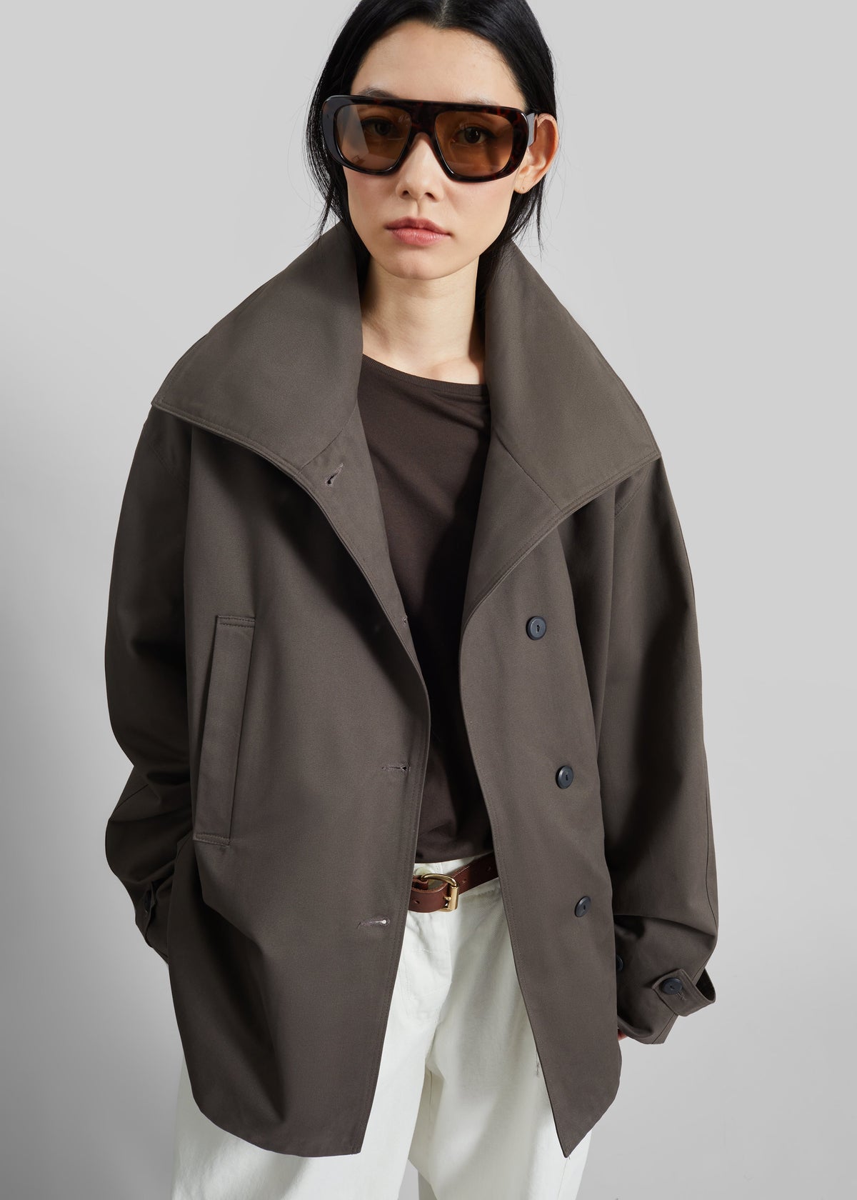 Lahti Belted Short Coat - Brown - 5