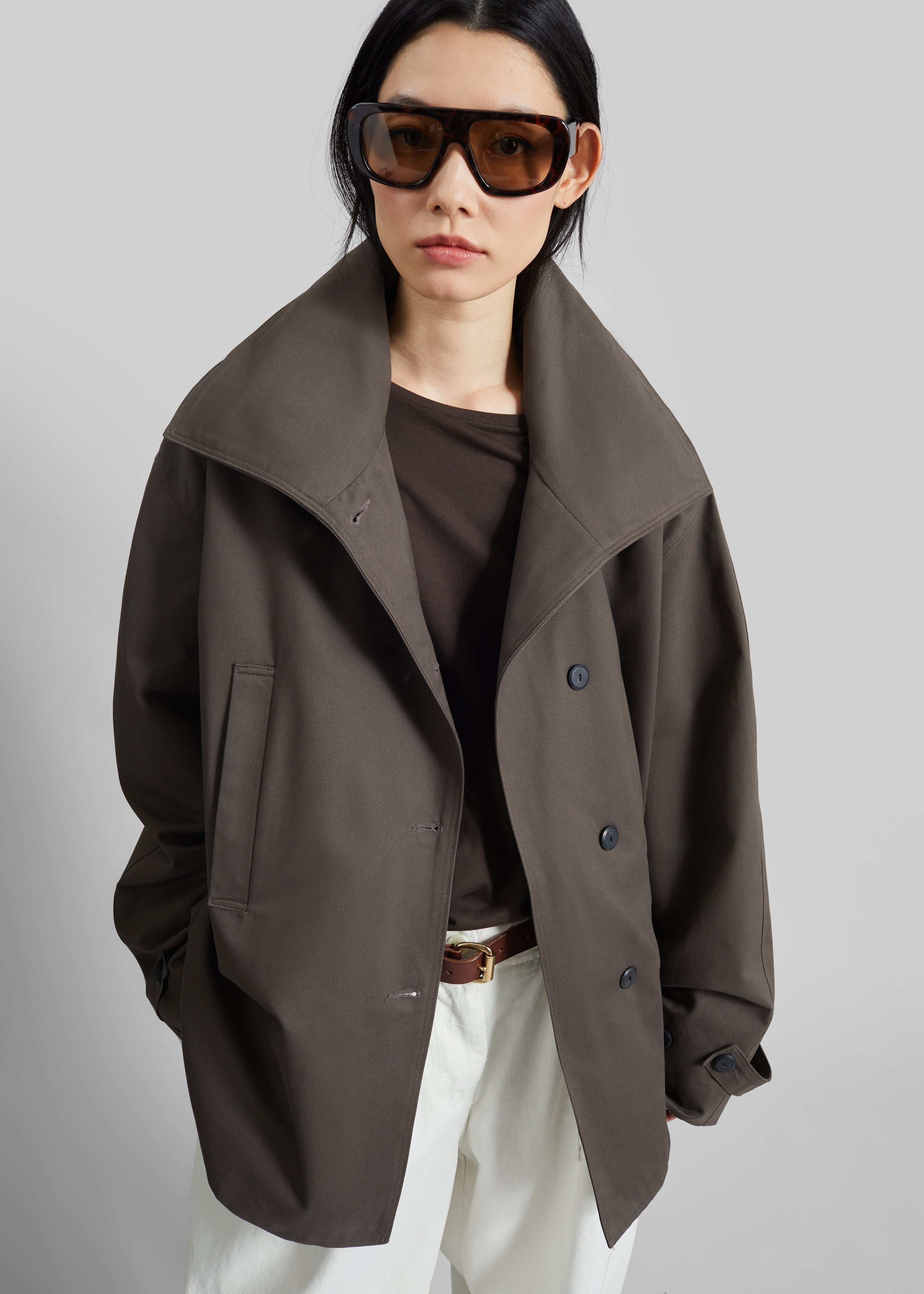 Lahti Belted Short Coat - Brown - 5