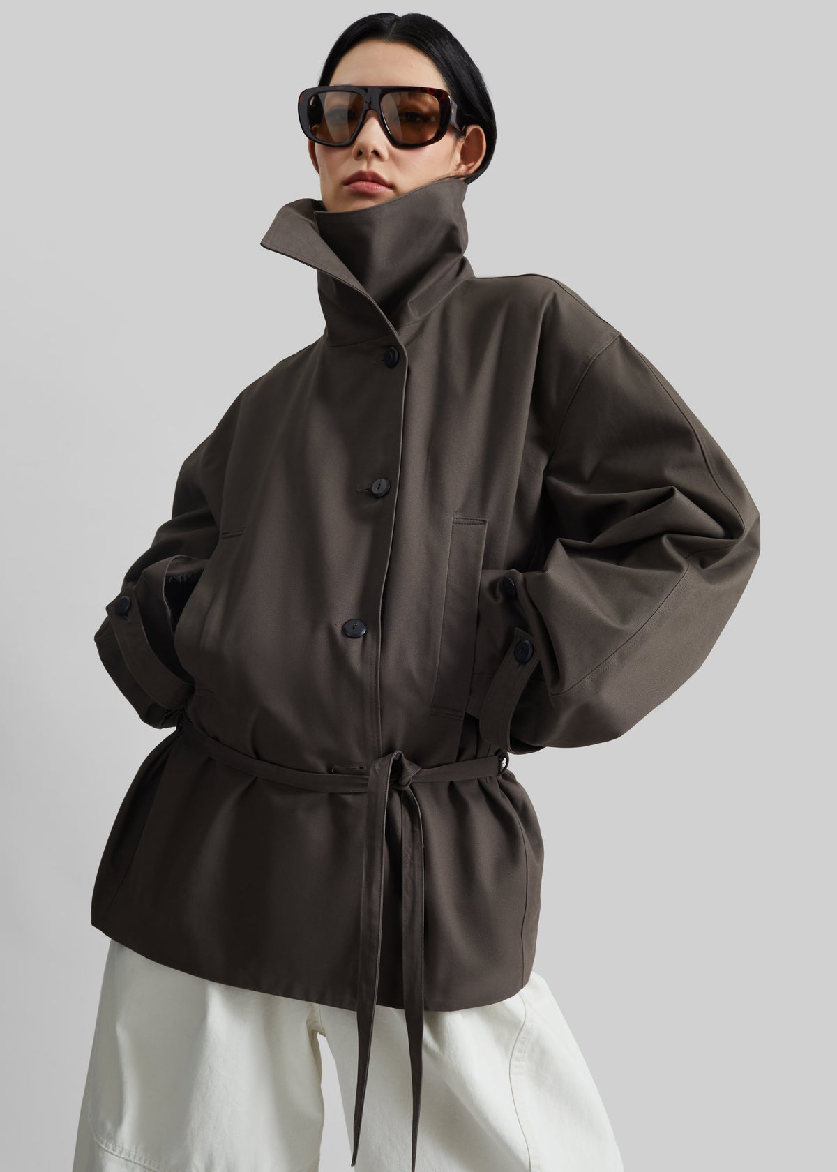 Lahti Belted Short Coat - Brown - 1