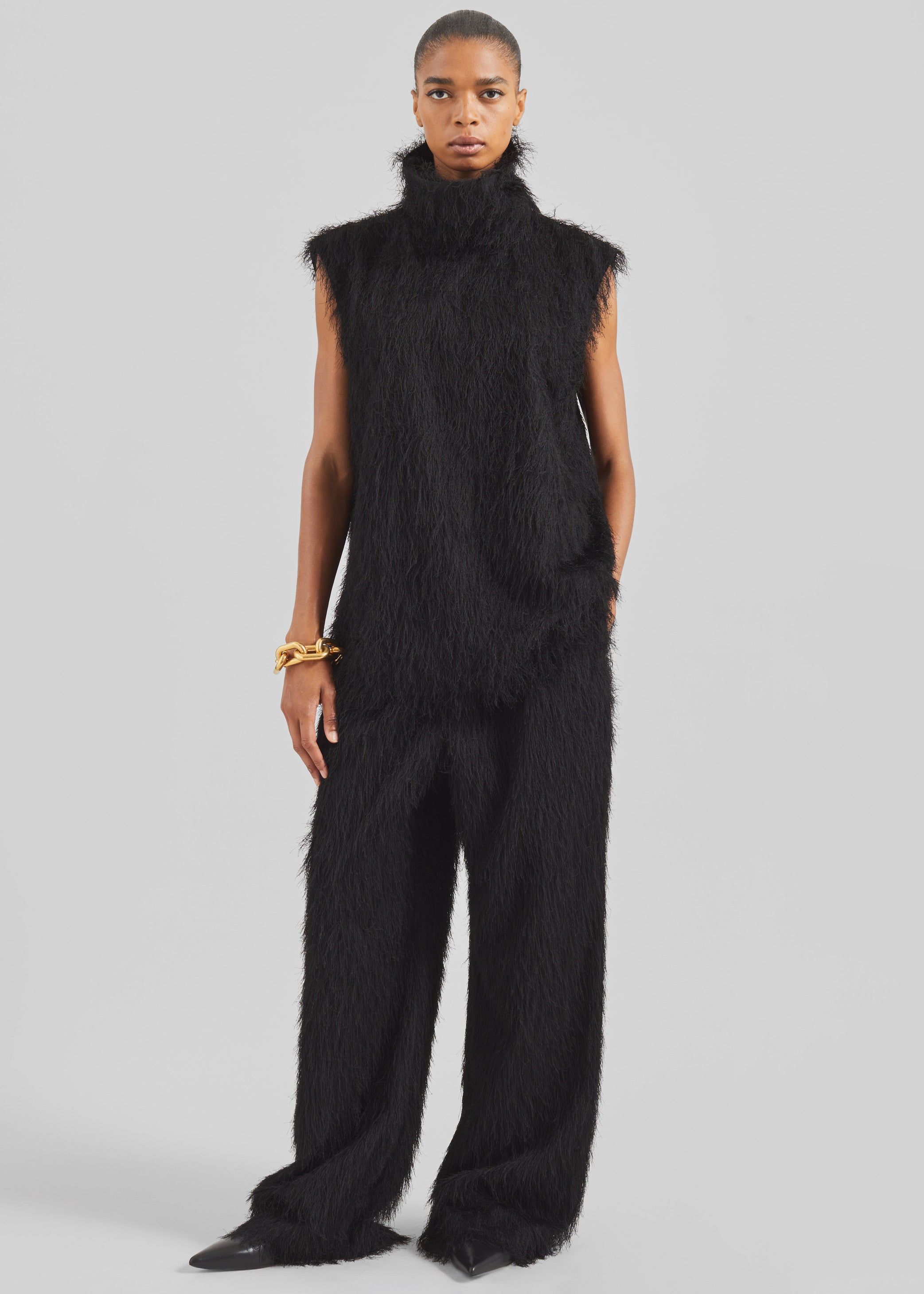 Shop the look image for Lancy Fringed Funnel Neck Dress - Black