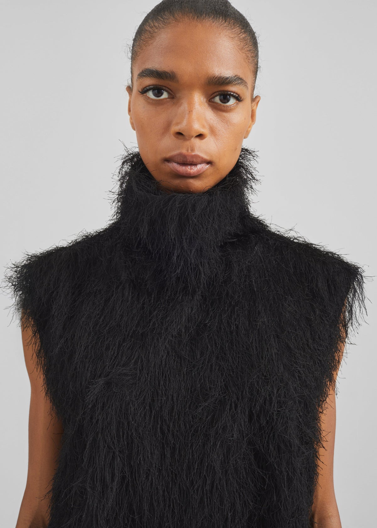 Lancy Fringed Funnel Neck Dress - Black - 1