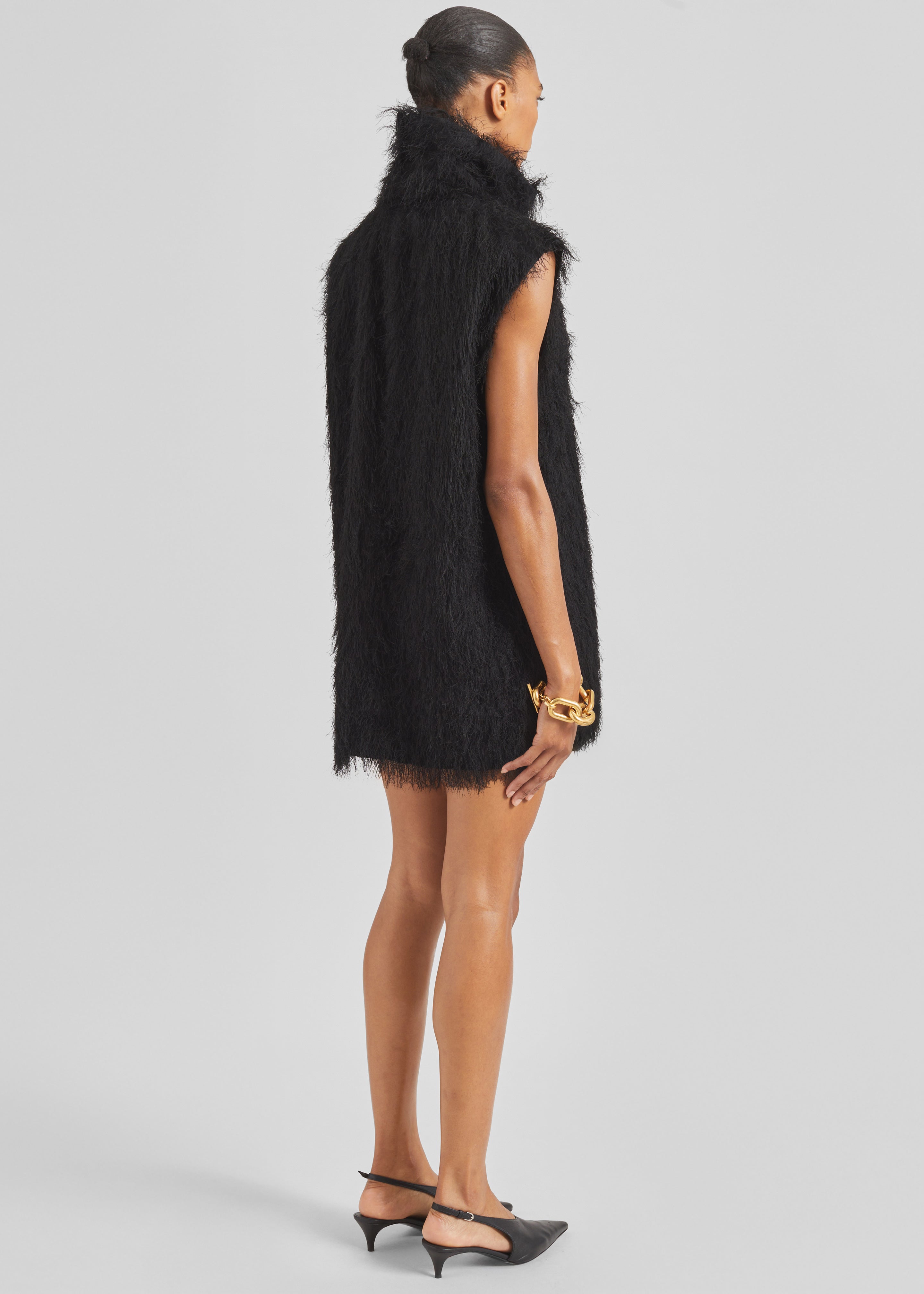 Lancy Fringed Funnel Neck Dress - Black - 5