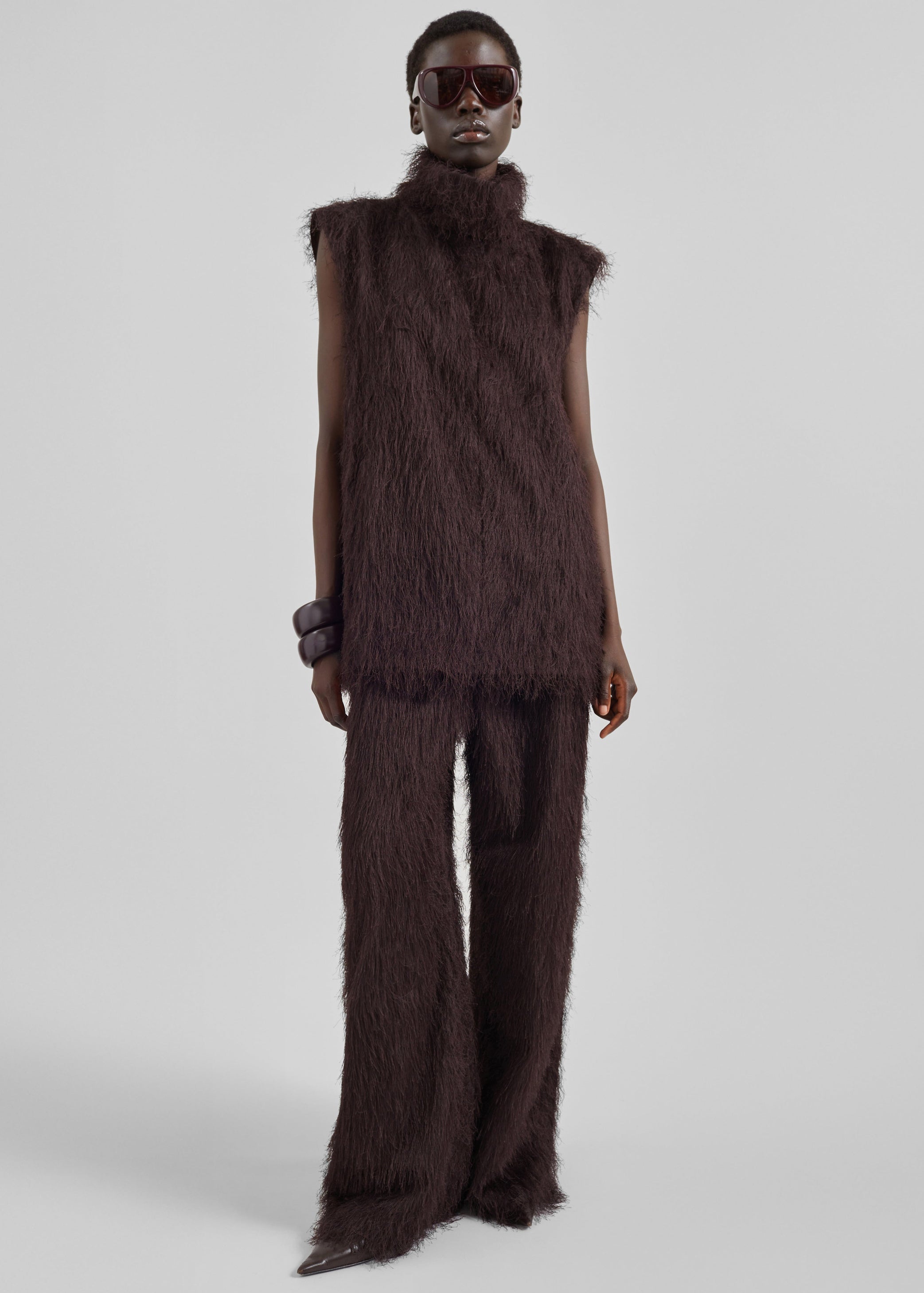 Shop the look image for Lancy Fringed Funnel Neck Dress - Dark Brown