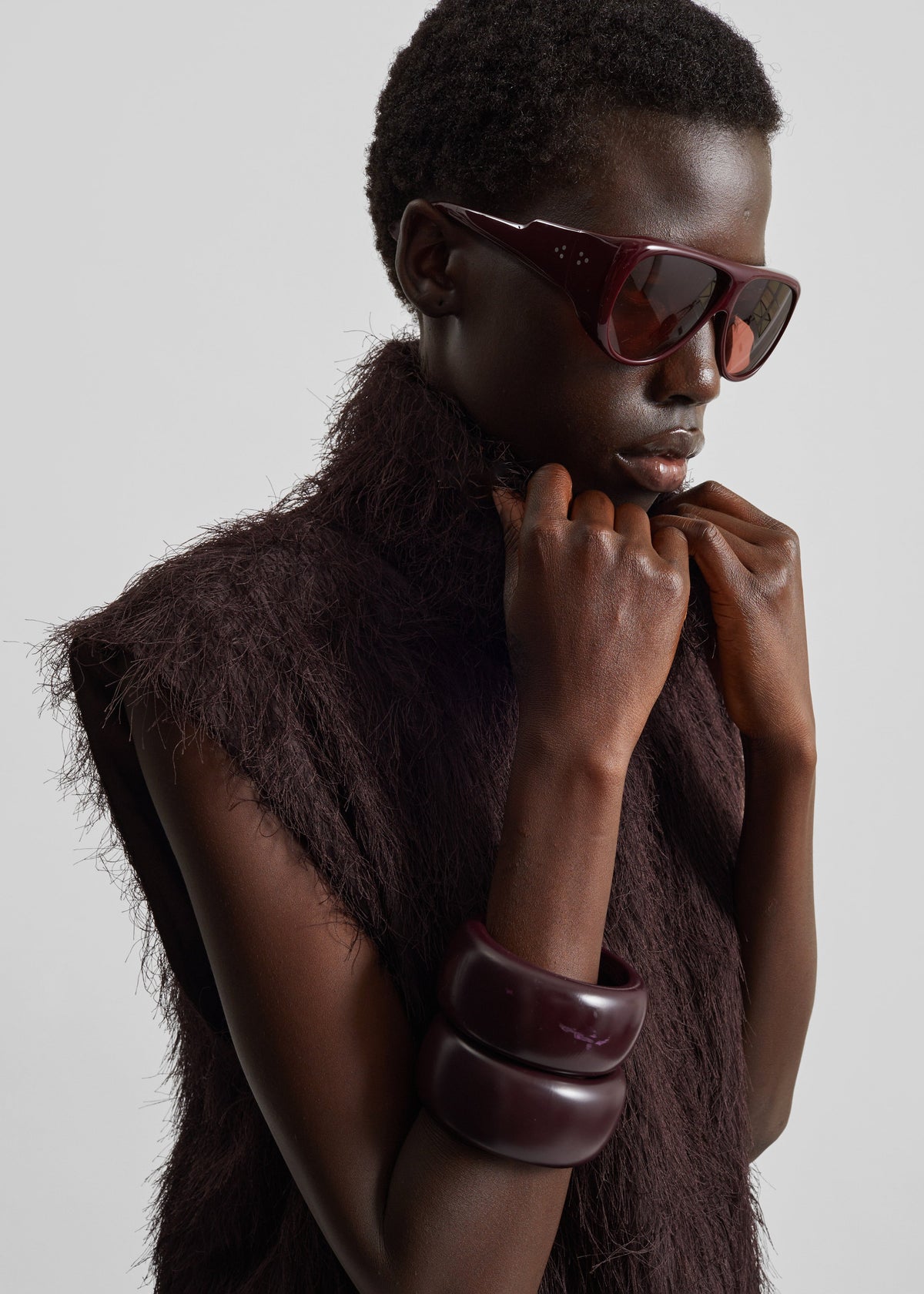 Lancy Fringed Funnel Neck Dress - Dark Brown - 3