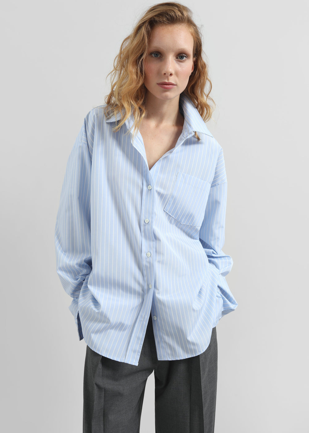 Lanthe Striped Oversized Shirt - Light Blue