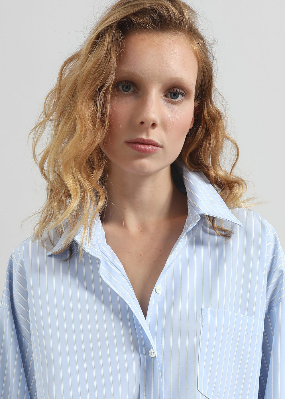 Lanthe Striped Oversized Shirt - Light Blue - 1