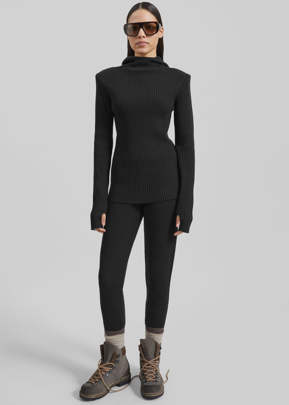 Larice Hooded Knit Top - Black - 1