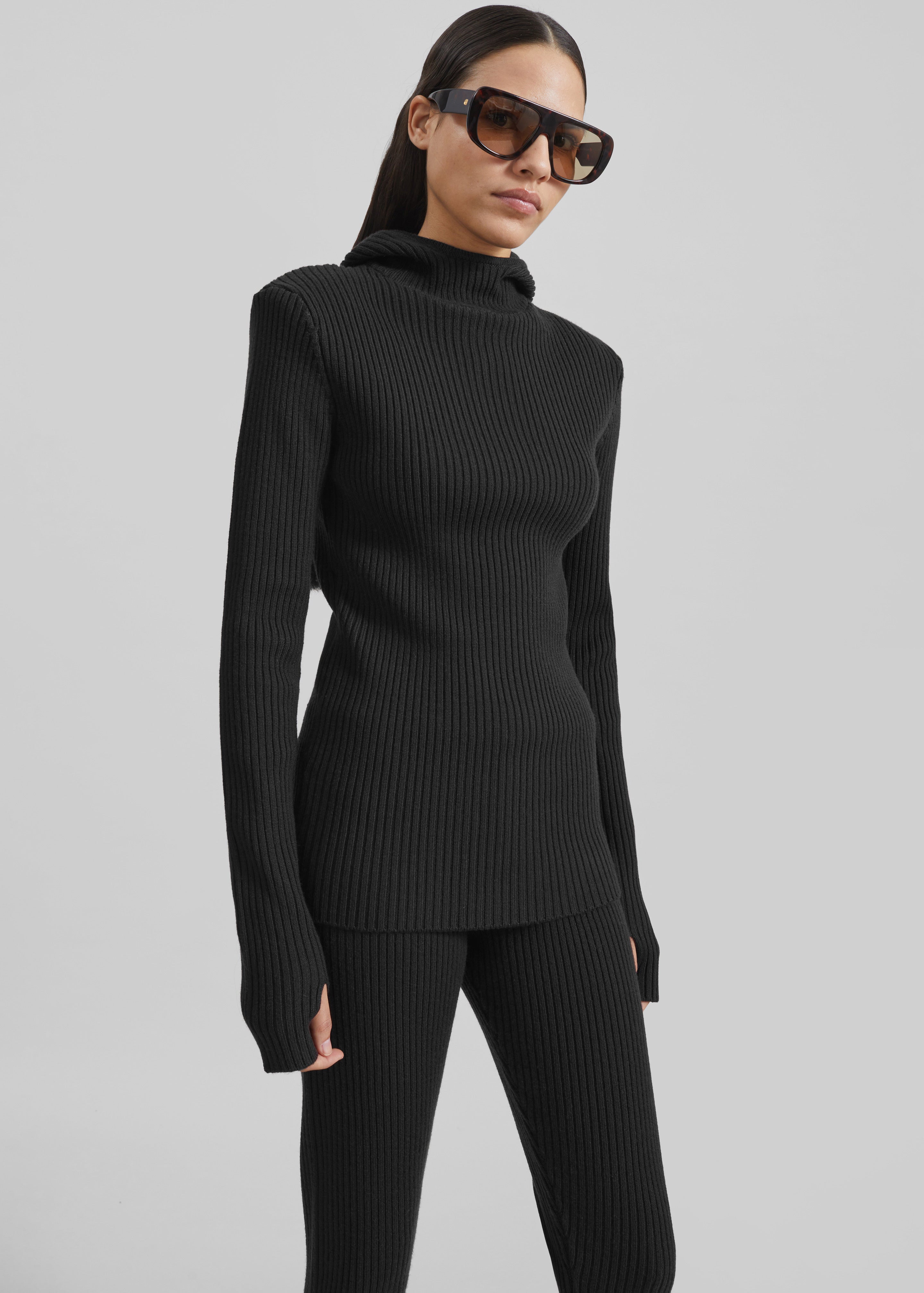 Larice Hooded Knit Top - Black - 5