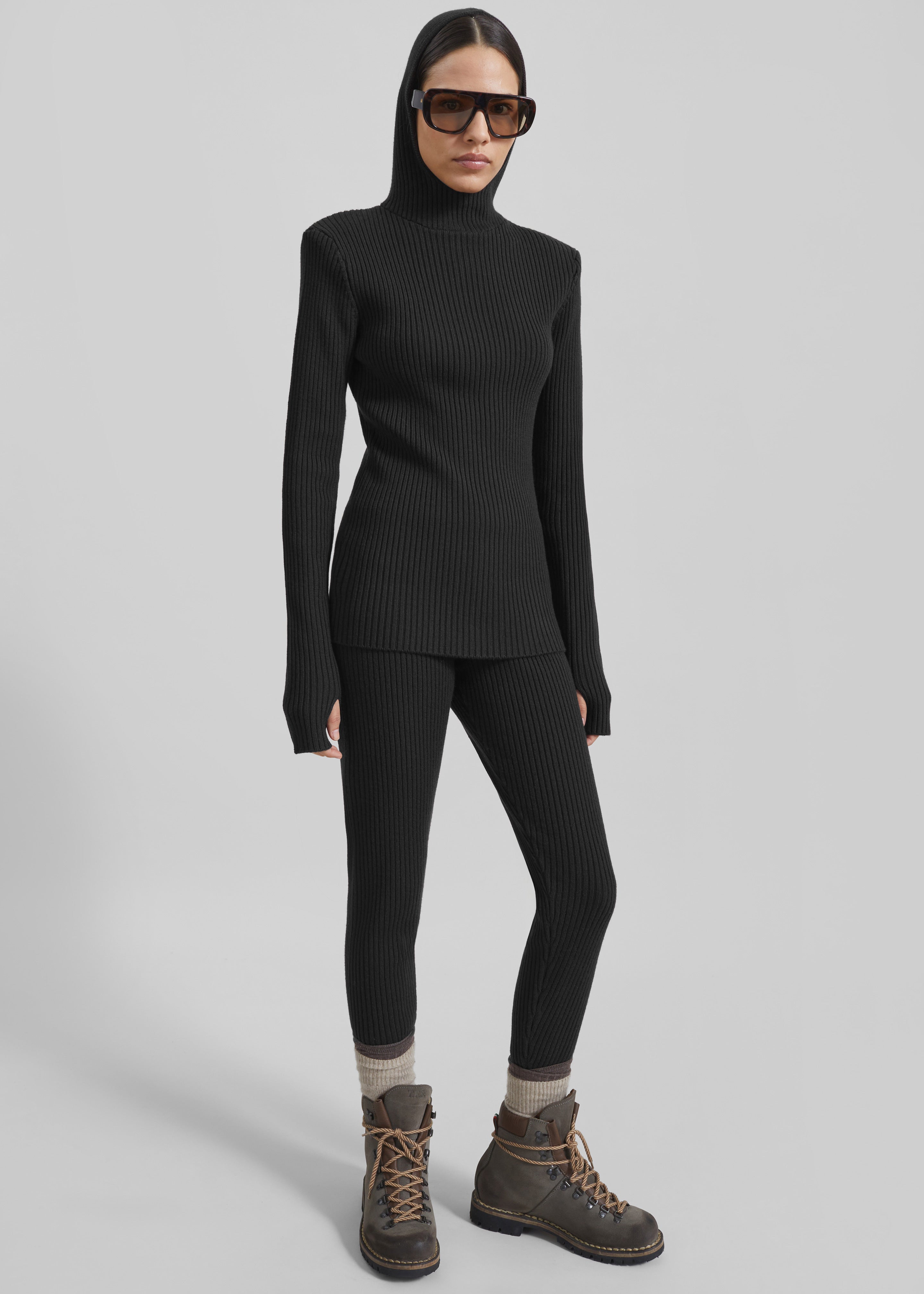 Larice Hooded Knit Top - Black - 6