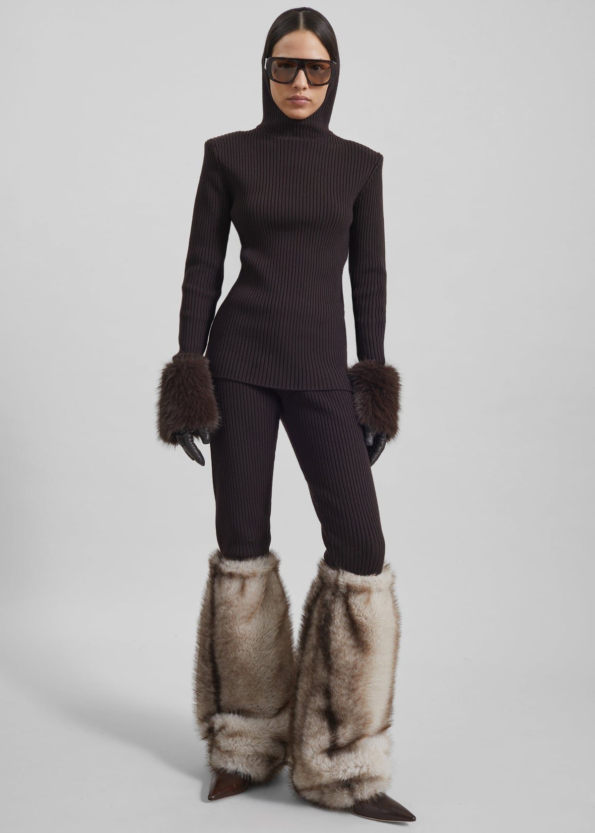 Larice Hooded Knit Top - Brown - 5