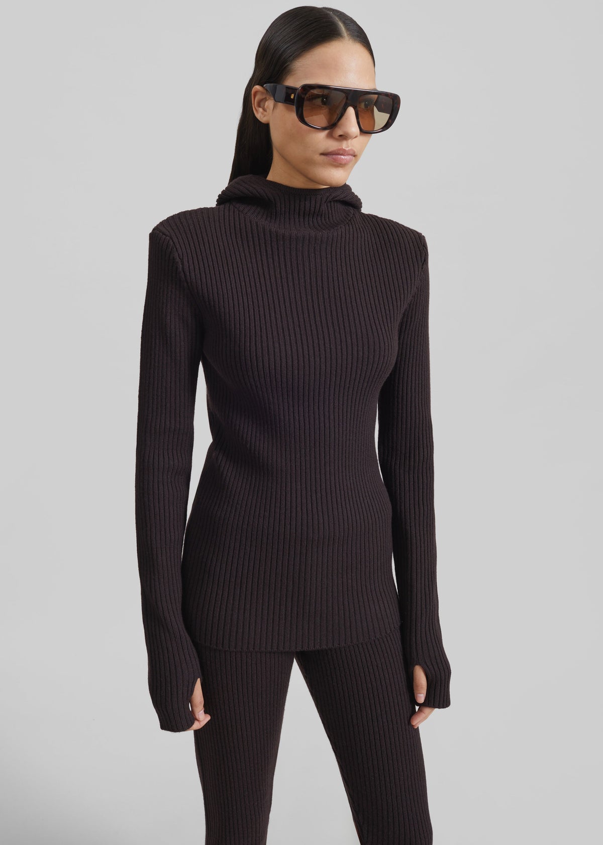 Larice Hooded Knit Top - Brown - 2