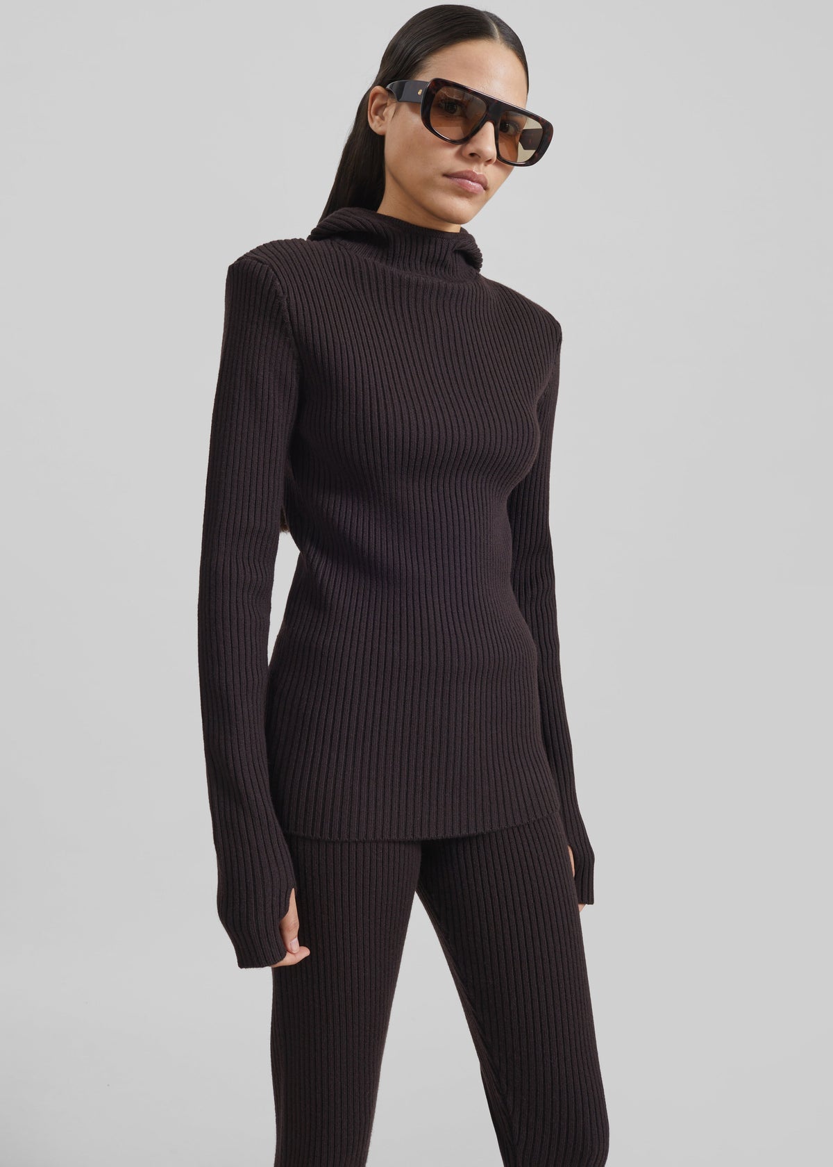 Larice Hooded Knit Top - Brown - 6