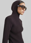 Larice Hooded Knit Top - Brown