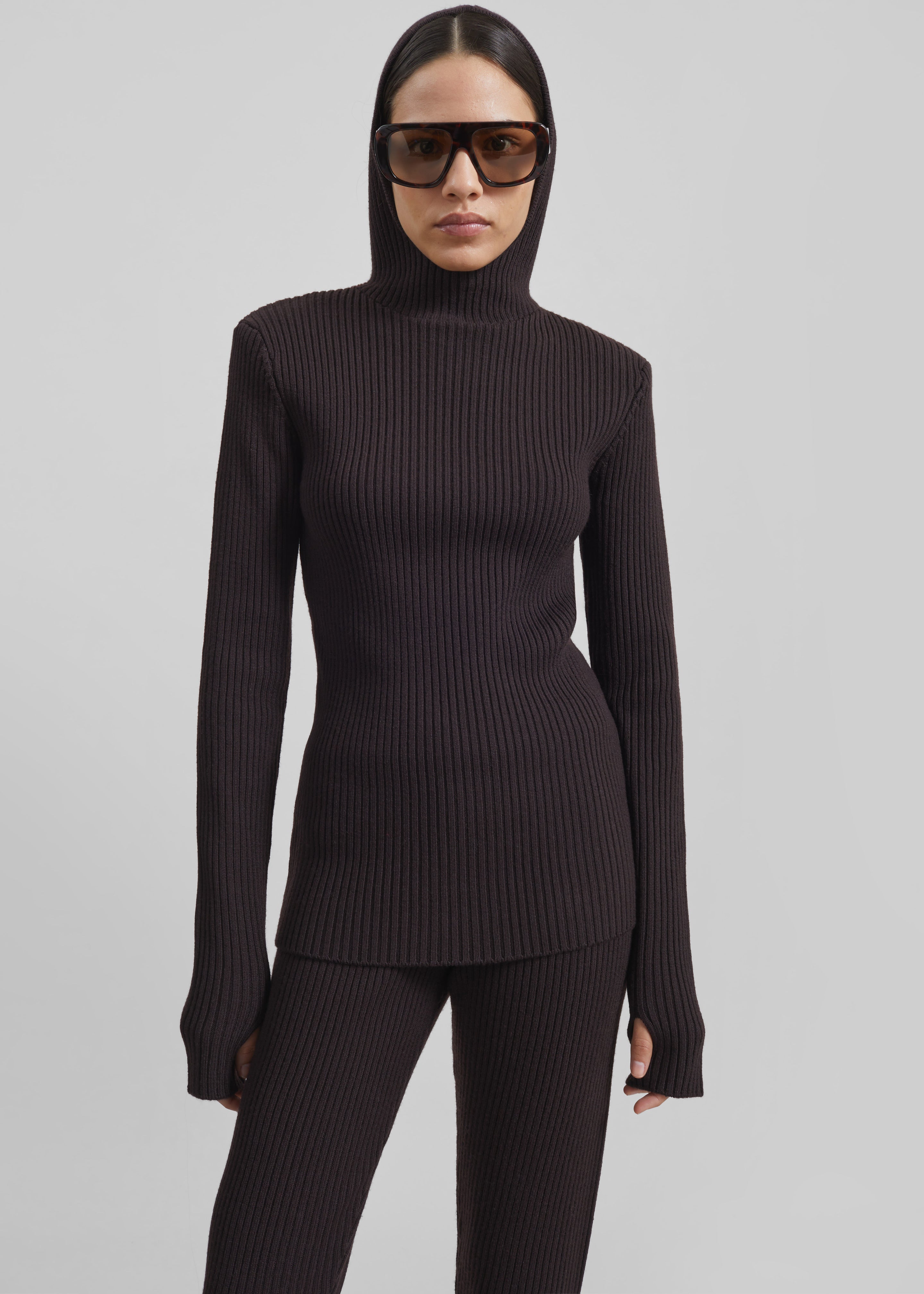 Larice Hooded Knit Top - Brown - 7