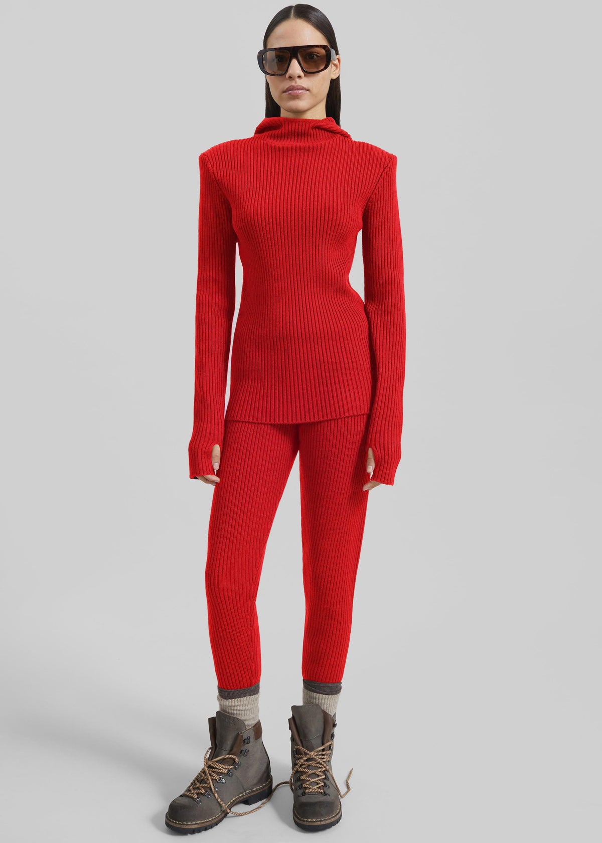 Larice Hooded Knit Top - Red - 2