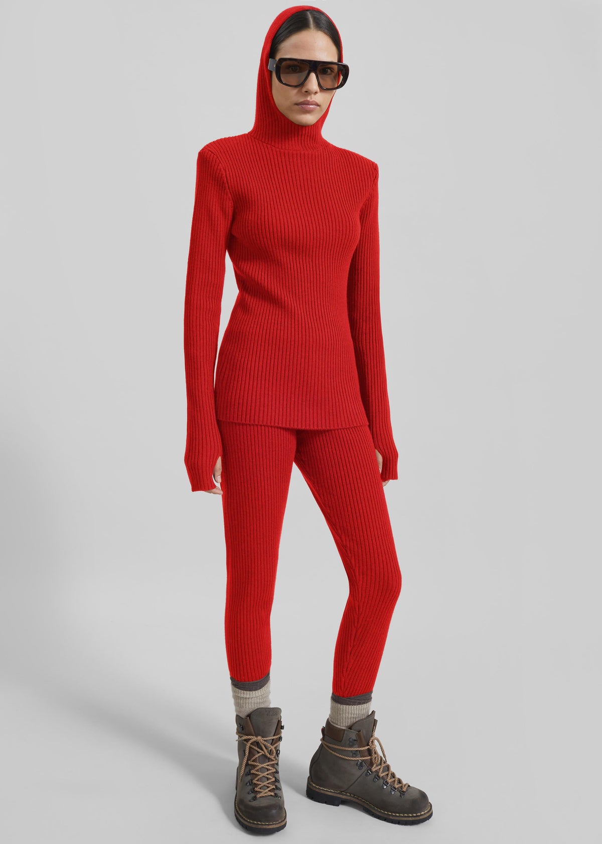 Larice Hooded Knit Top - Red - 4