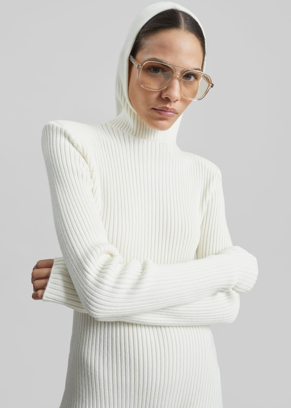 Larice Hooded Knit Top - White - 3