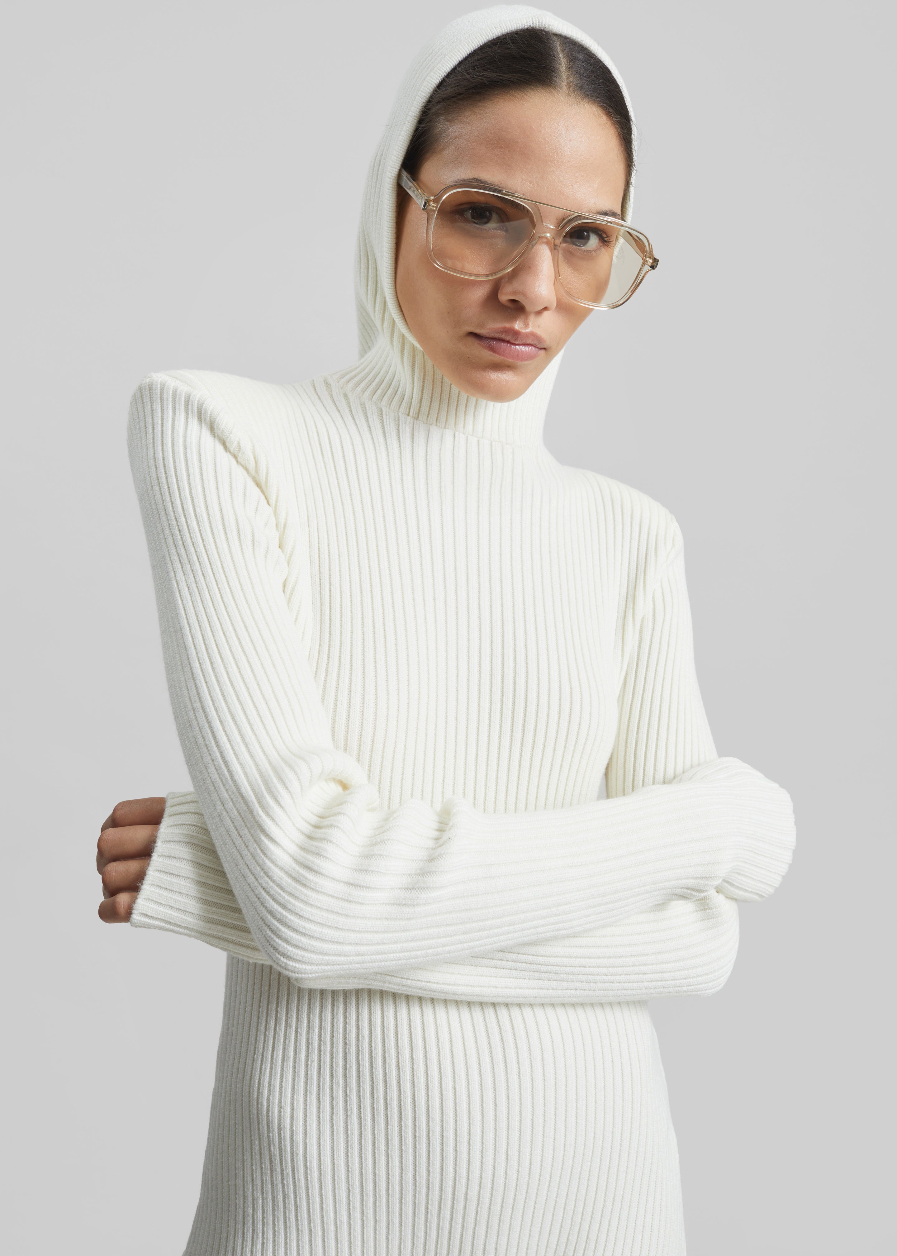 Larice Hooded Knit Top - White - 3