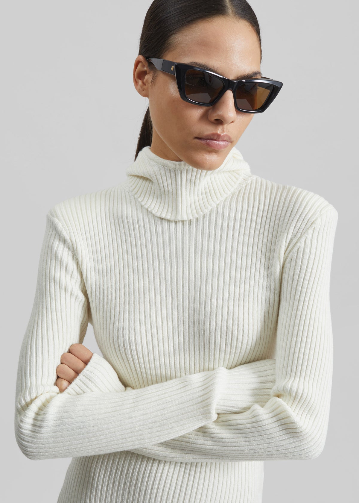 Larice Hooded Knit Top - White - 1