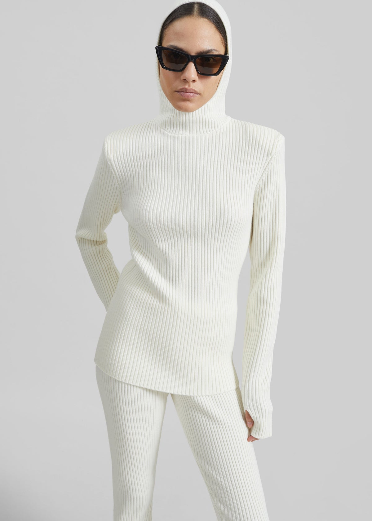 Larice Hooded Knit Top - White - 2