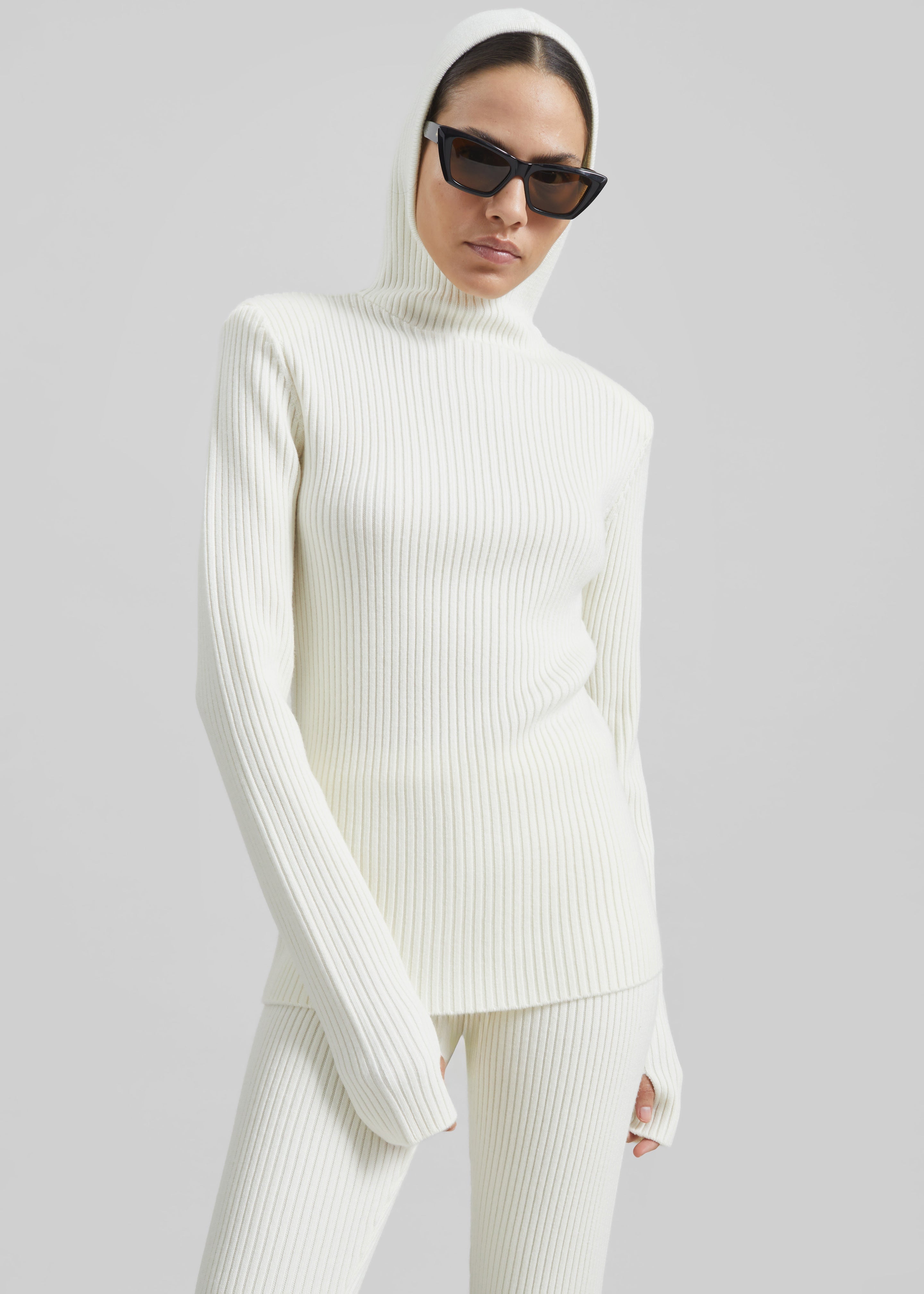 Larice Hooded Knit Top - White - 5