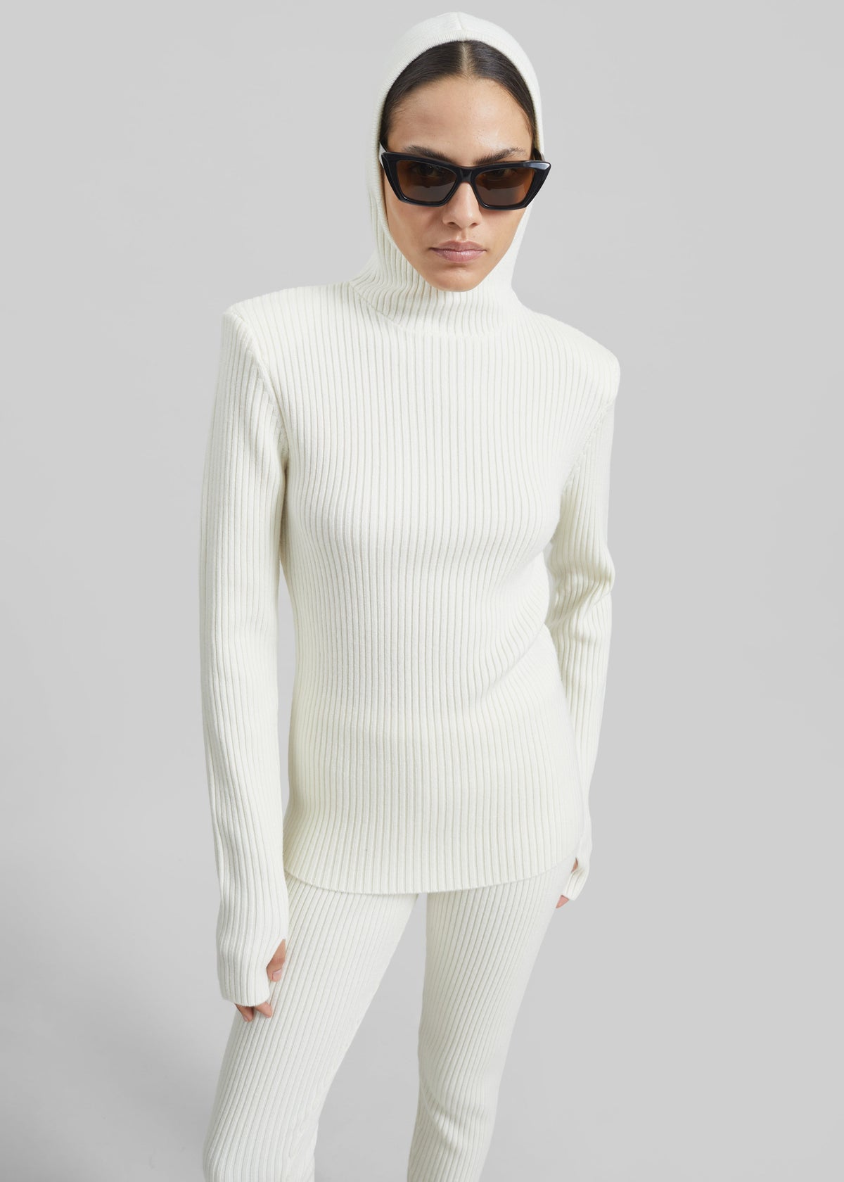 Larice Hooded Knit Top - White - 7