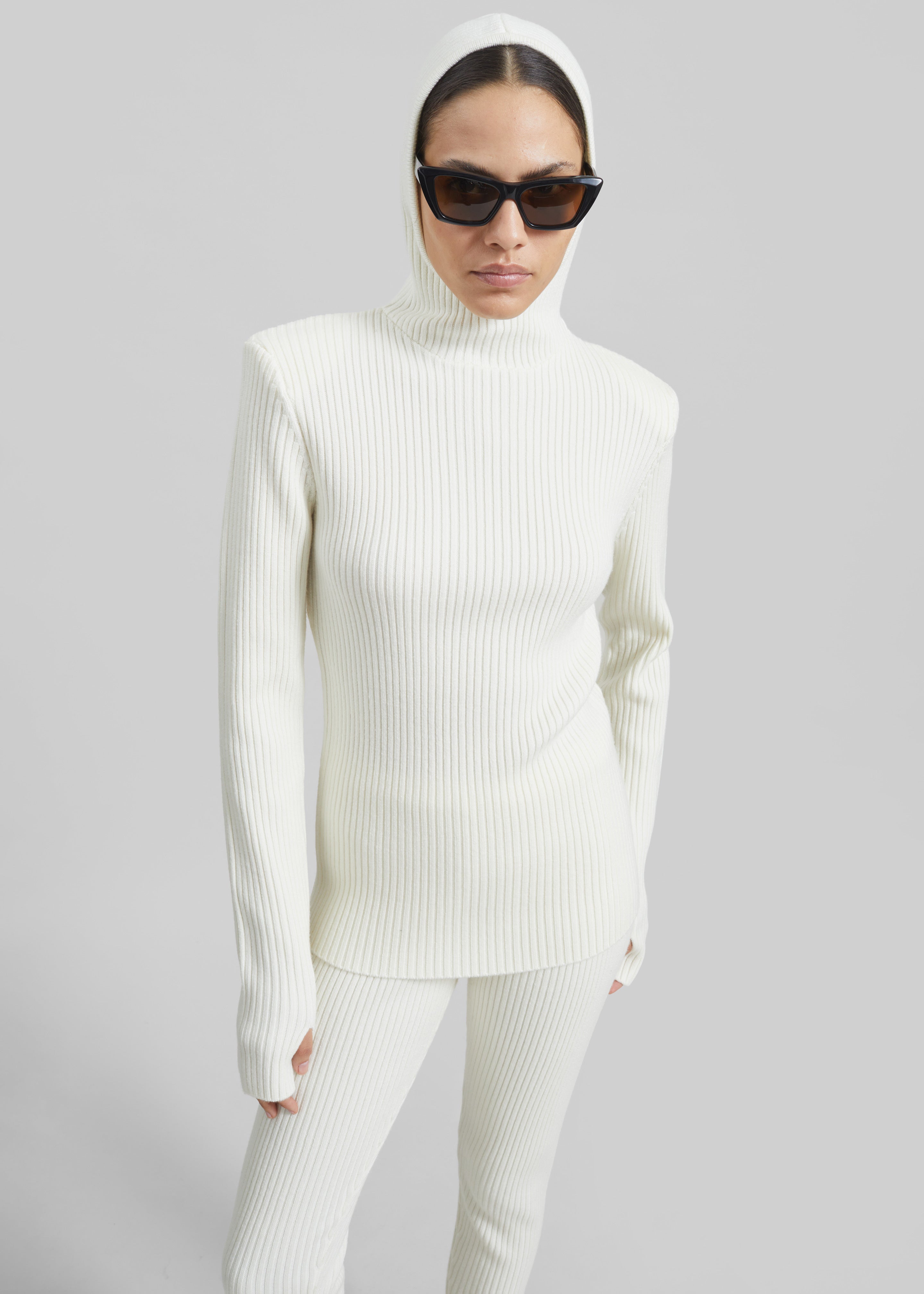 Larice Hooded Knit Top - White - 7