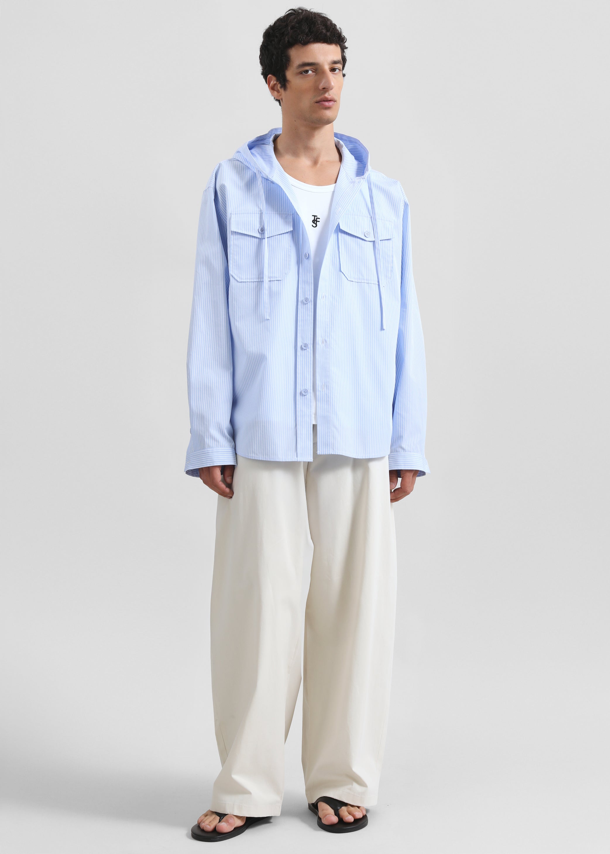Shop the look image for Lars Hooded Striped Jacket - Blue/White Stripe