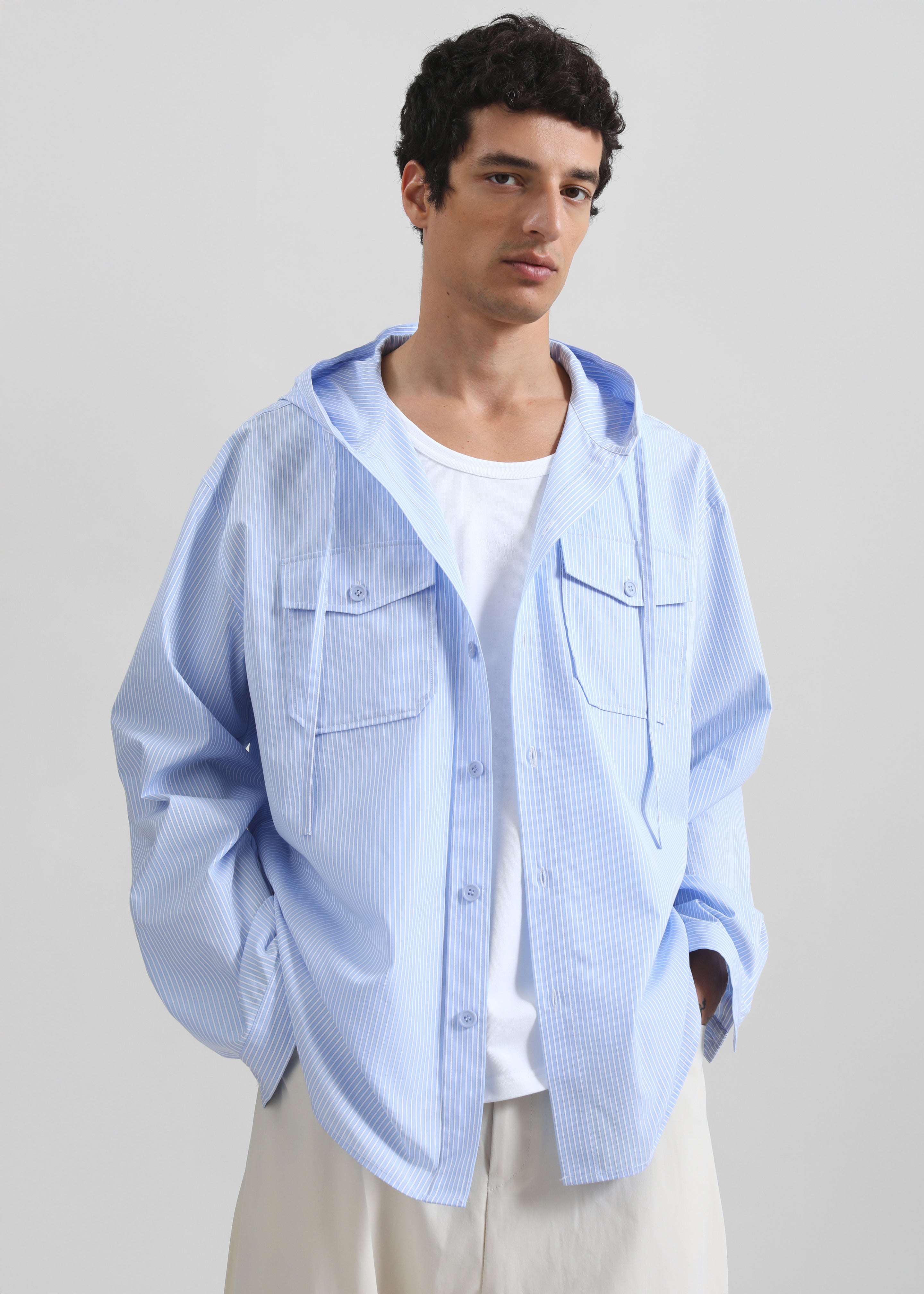 Lars Hooded Striped Jacket - Blue/White Stripe