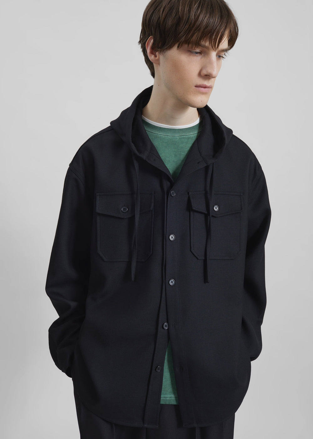 Lars Hooded Wool Blend Jacket - Black