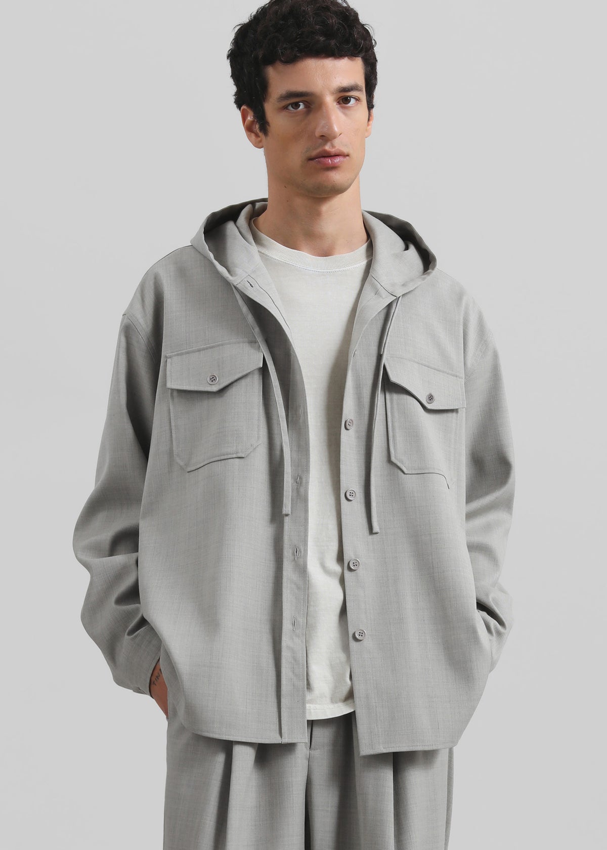 Lars Textured Hooded Jacket - Greige Melange - 1