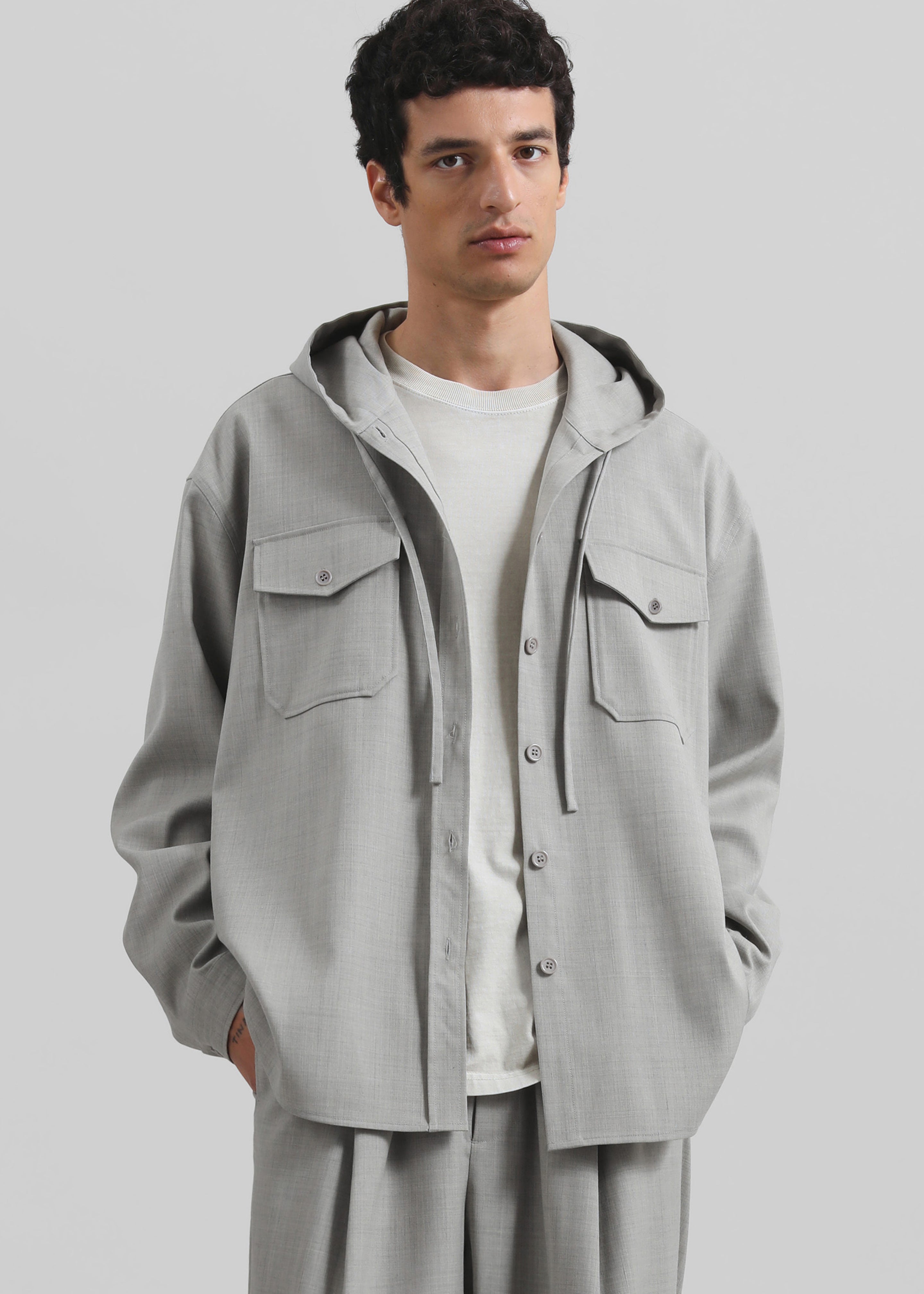 Lars Textured Hooded Jacket - Greige Melange - 1