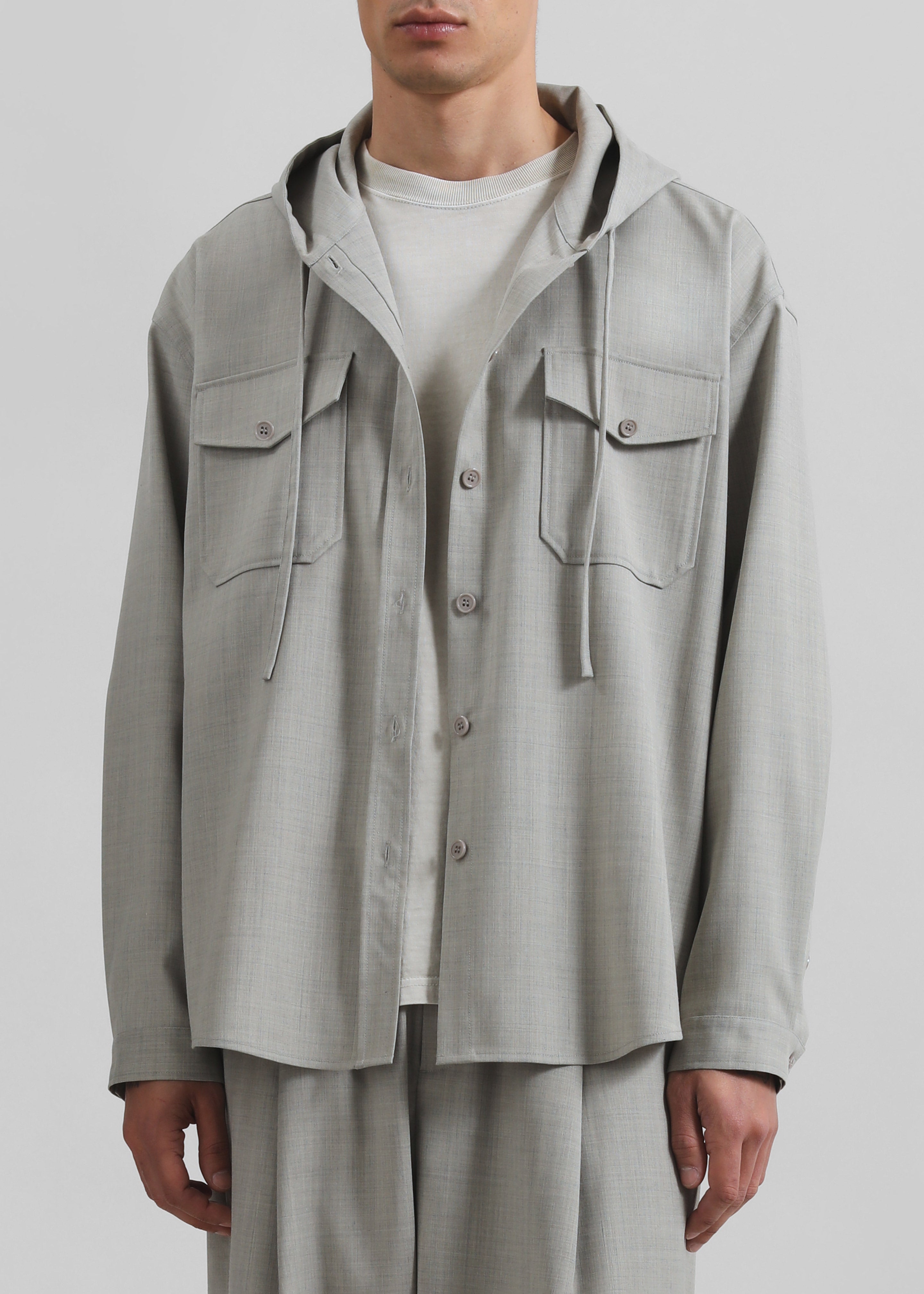 Lars Textured Hooded Jacket - Greige Melange - 4