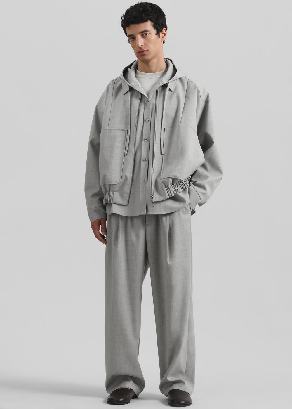 Lars Textured Hooded Jacket - Greige Melange - 1