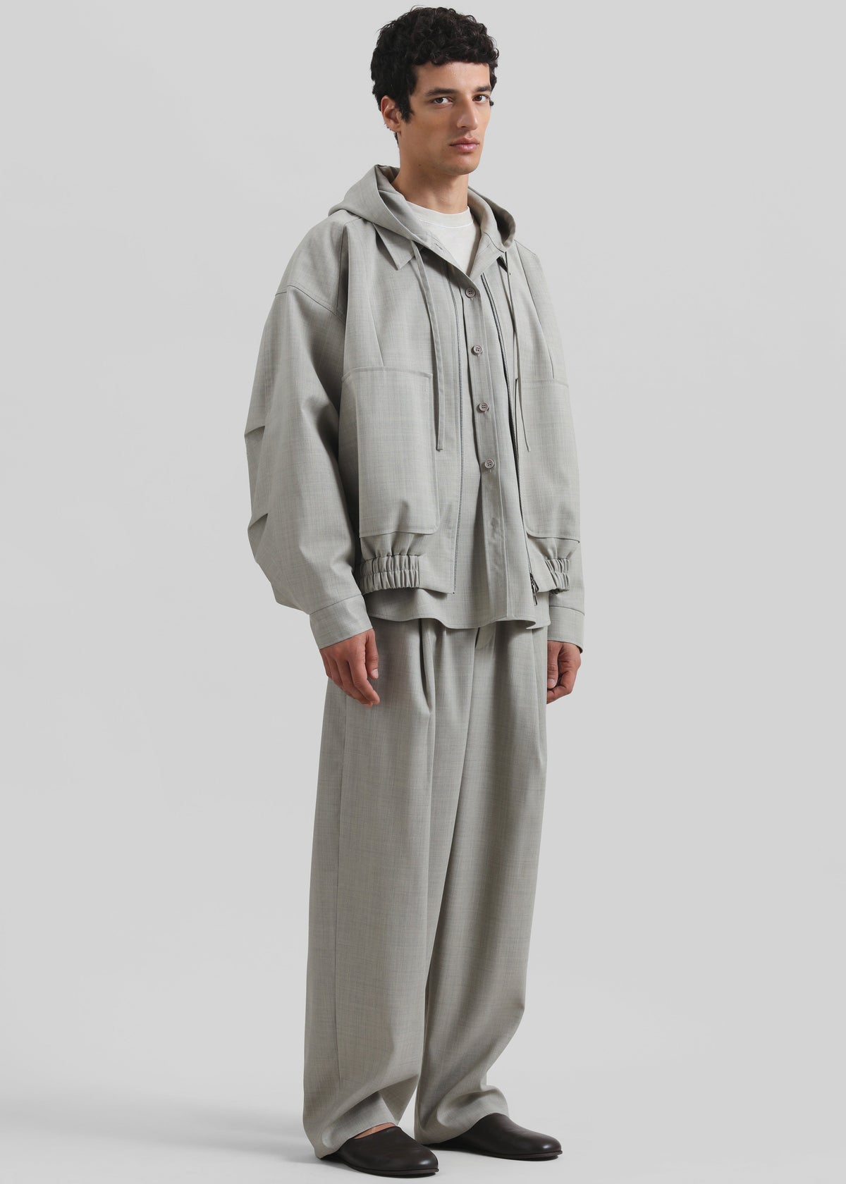 Lars Textured Hooded Jacket - Greige Melange - 6
