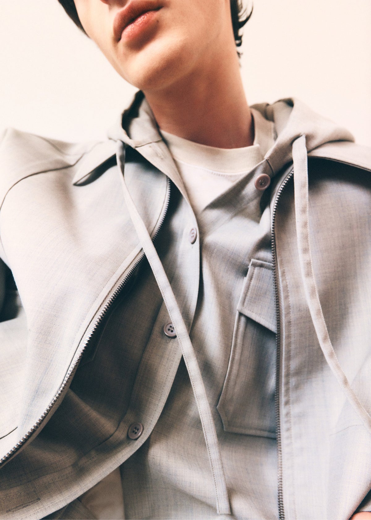 Lars Textured Hooded Jacket - Greige Melange - 3