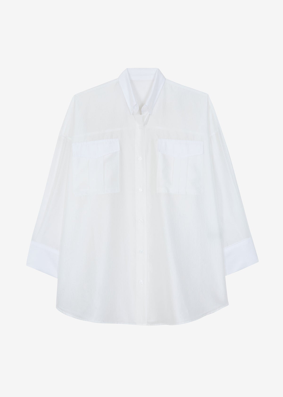 Laure Oversized Sheer Button Up Shirt - White - 10